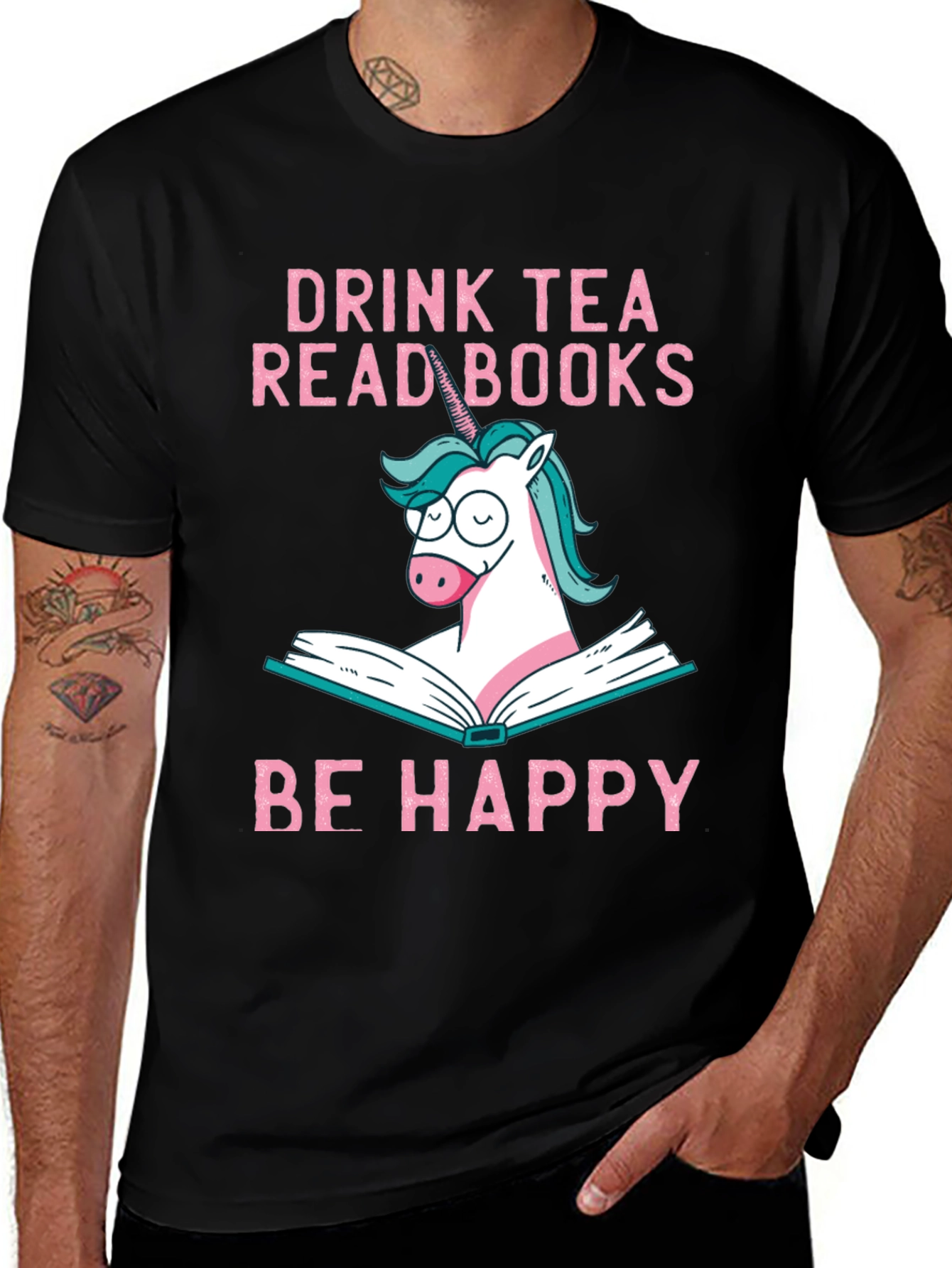 Variant 11 of Drink Tea Read Books Be Happy Unicorn T-Shirt