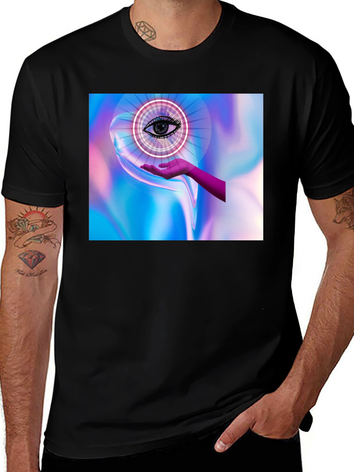 Black Eye in Hand Graphic Tee - Mystical Design main image