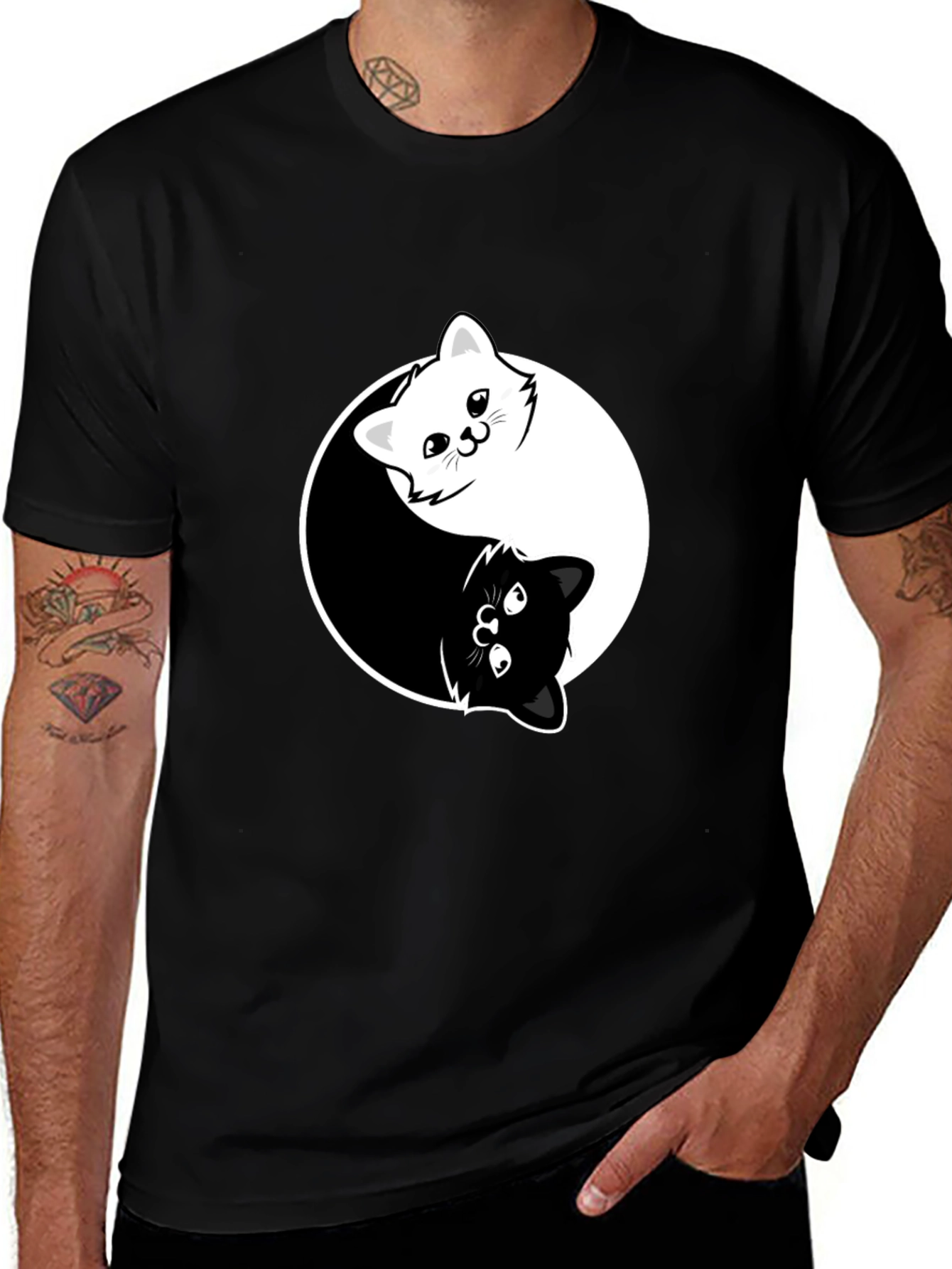 Variant 28 of Yin Yang Cats Graphic Tee - Black Cotton Blend T-Shirt