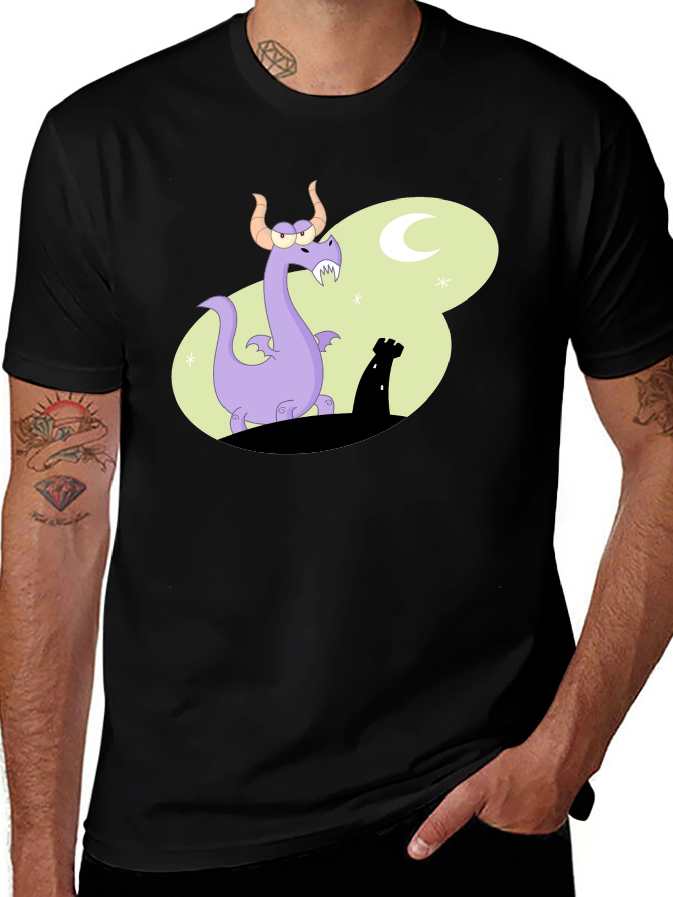Variant 3 of Cartoon Dragon Graphic Black T-Shirt