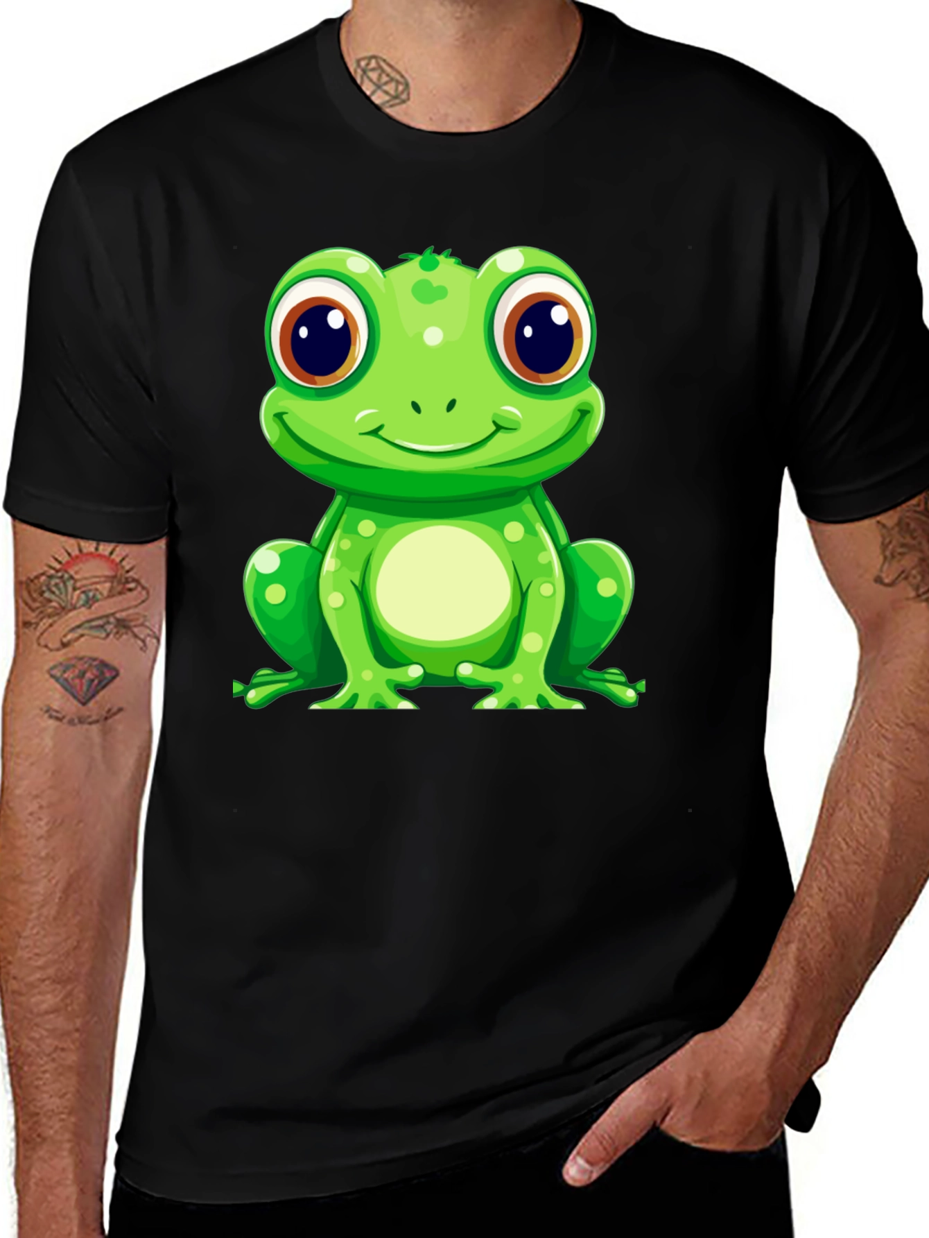 Variant 29 of Cute Frog Graphic Tee - Black Cotton T-Shirt