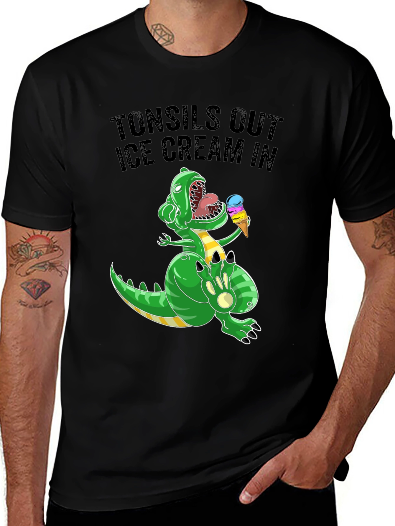 Variant 29 of Tonsils Out Ice Cream In T-Rex Graphic Tee