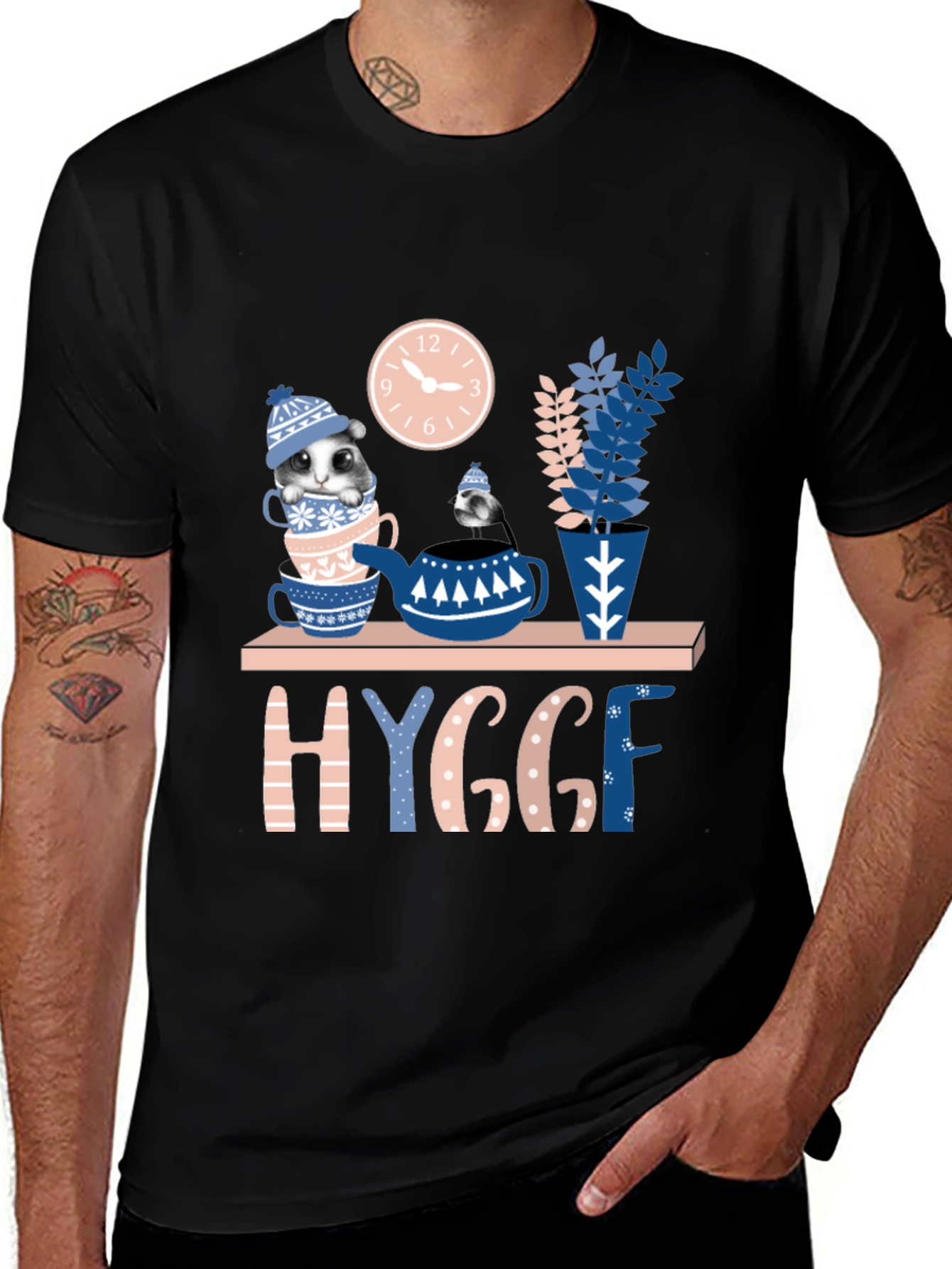 Variant 4 of Whimsical Hygge T-Shirt: Cozy Cat & Tea Design