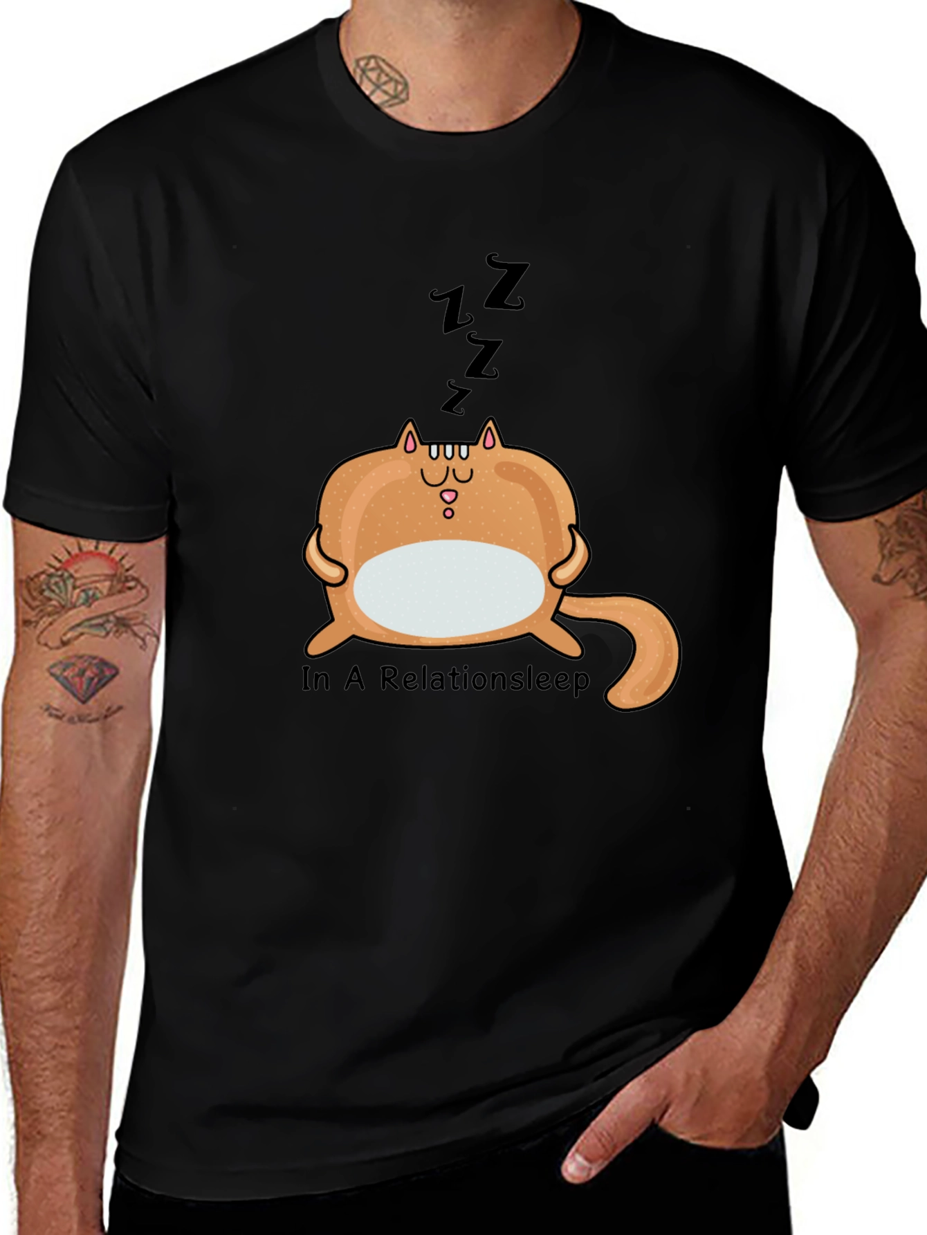Variant 30 of Relaxed Relationsleep Cat Graphic Tee - Unisex Black Shirt