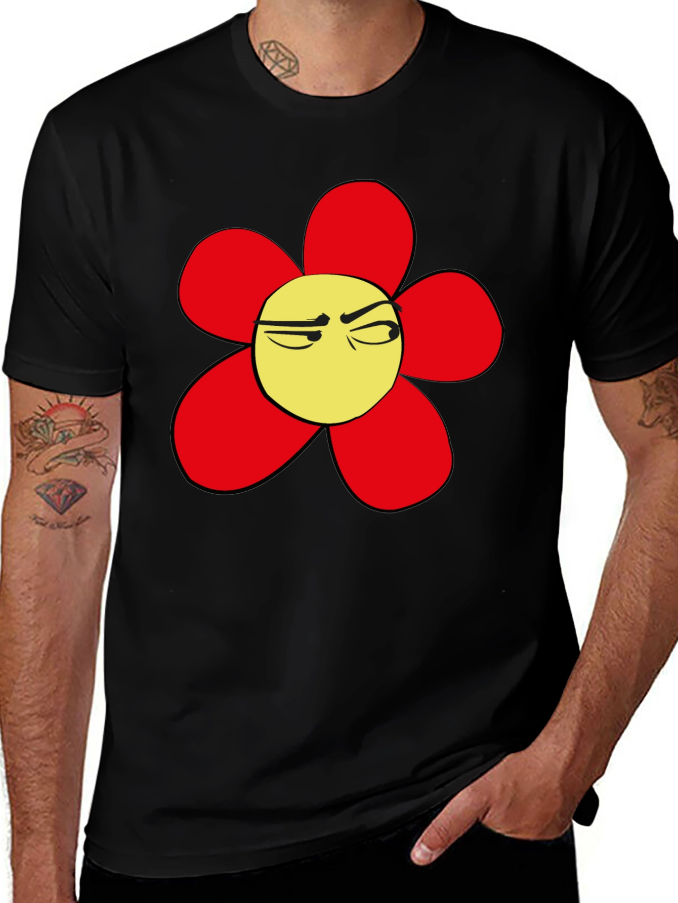 Variant 12 of Grumpy Flower Graphic Tee - Black Casual T-Shirt