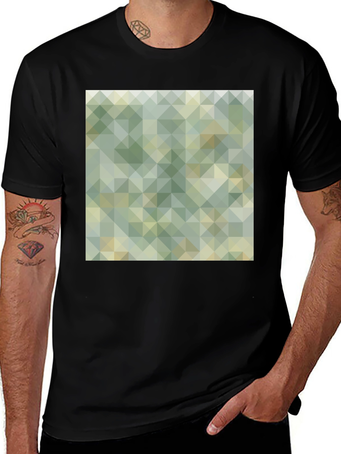 Variant 14 of Geometric Triangle Pattern Black T-Shirt
