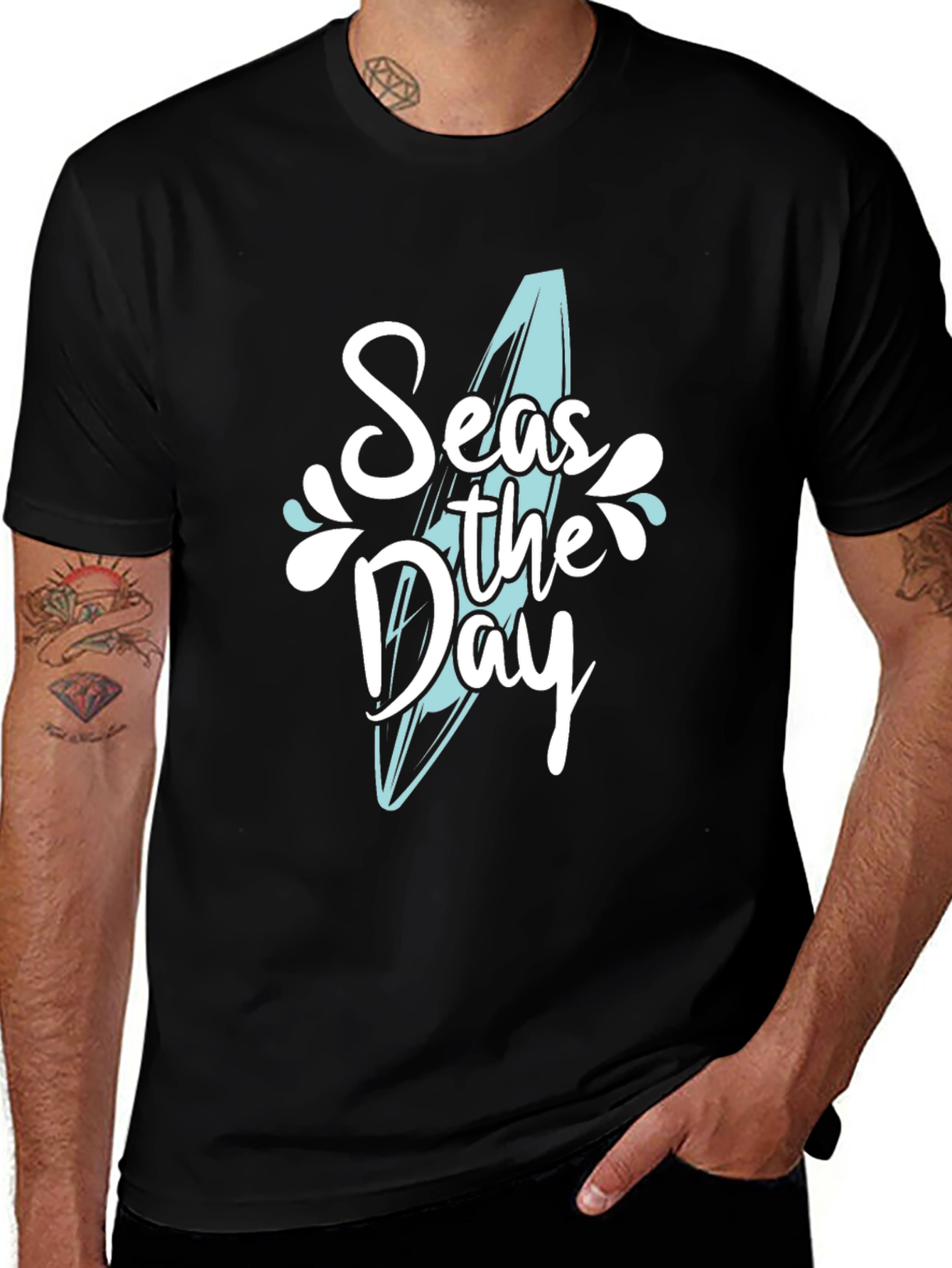 Variant 19 of Seas The Day Graphic Tee - Black Cotton T-Shirt