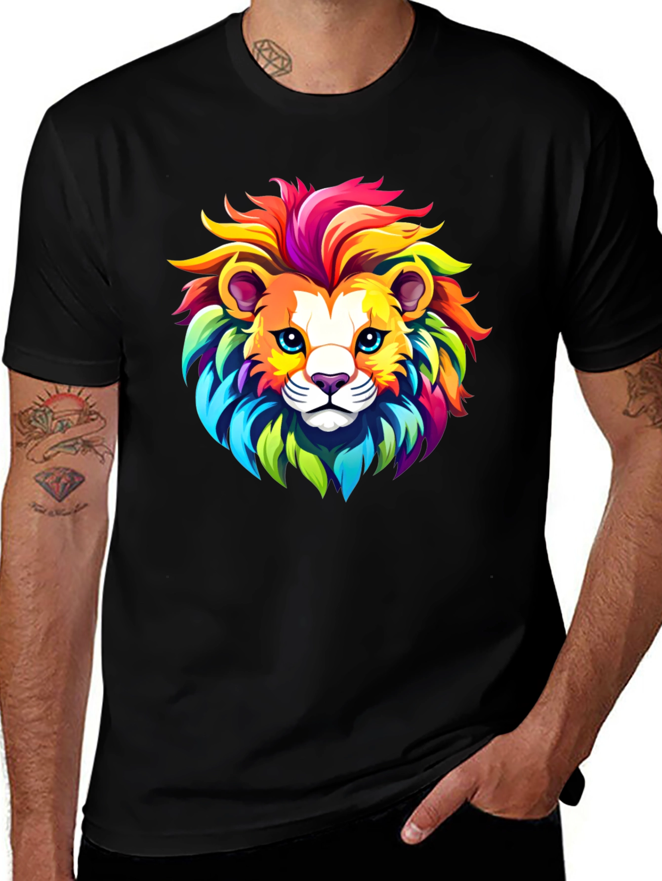 Variant 18 of Colorful Lion Graphic Print Black T-Shirt