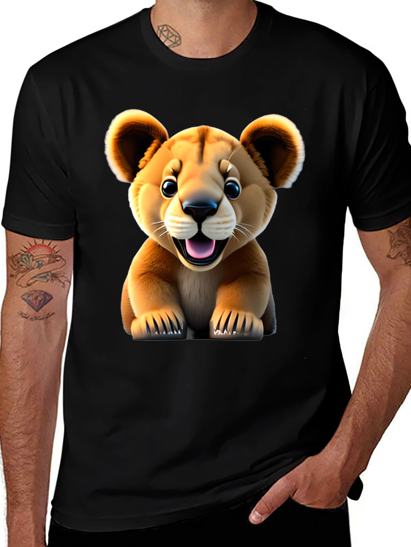 Variant 30 of Cute Lion Cub Graphic Tee - Black Unisex Shirt