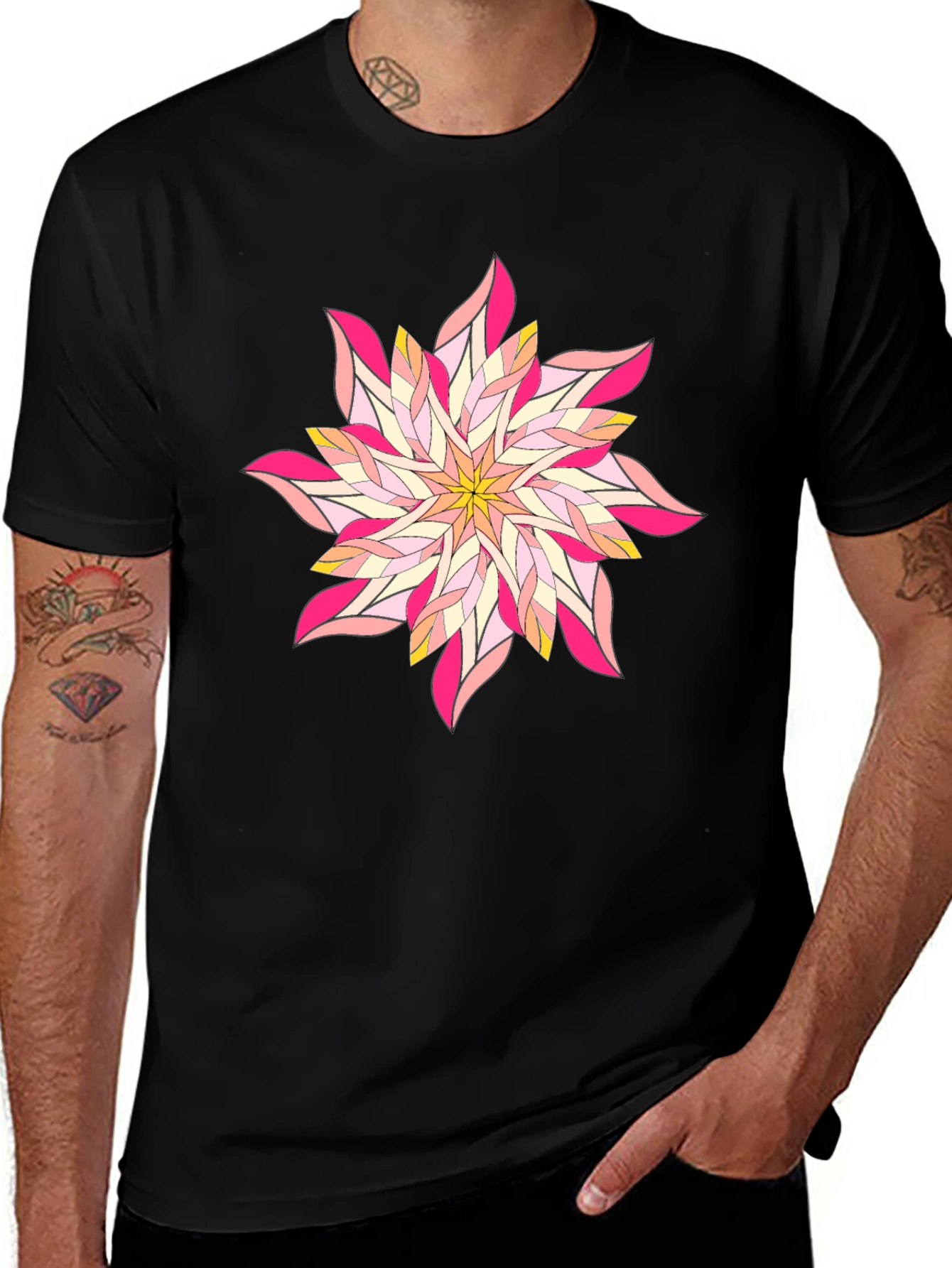 Variant 12 of Floral Mandala Graphic Black Tee