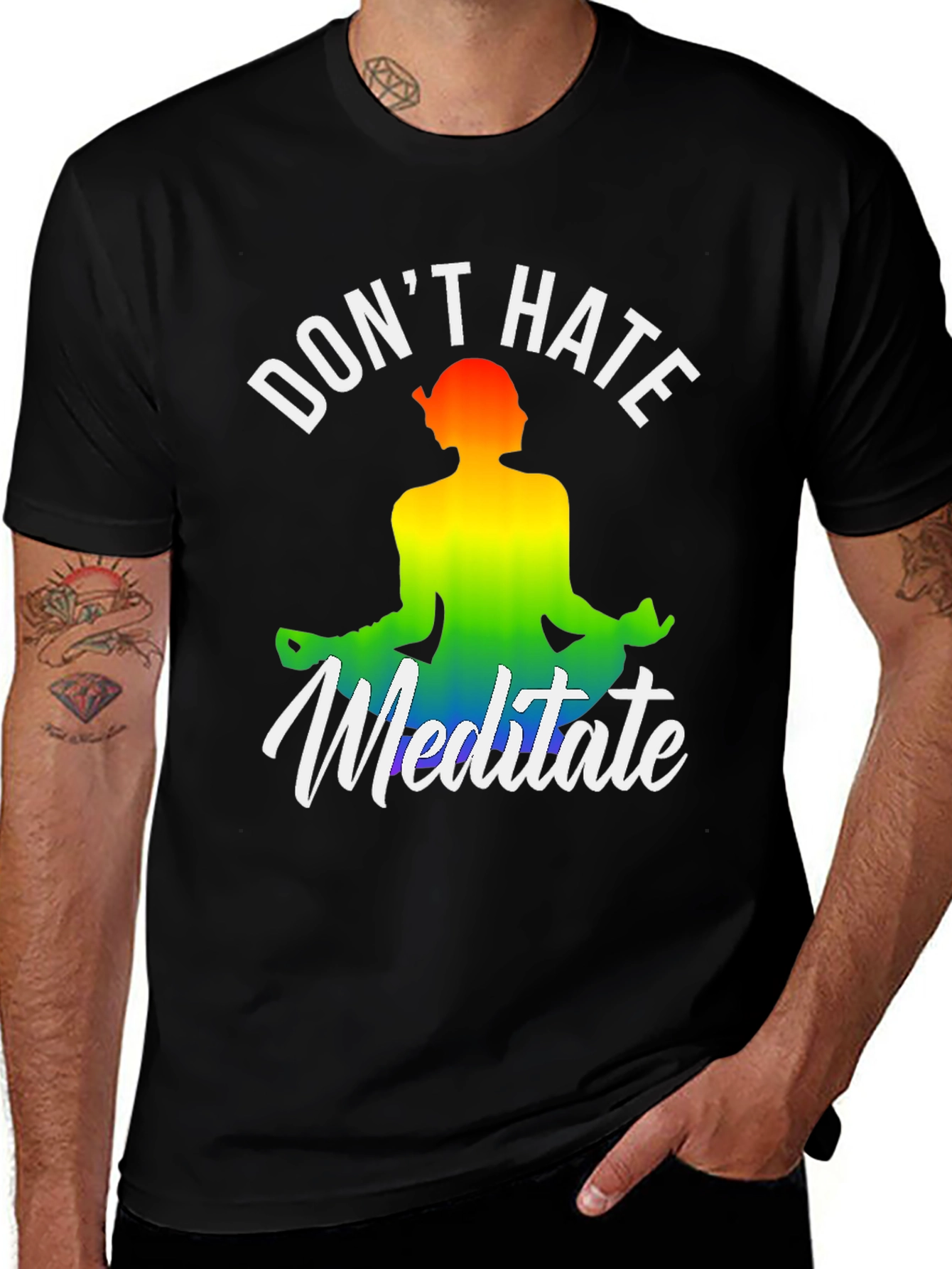 Variant 23 of Don't Hate Meditate Rainbow Graphic Tee - Yoga & Mindfulness Shirt