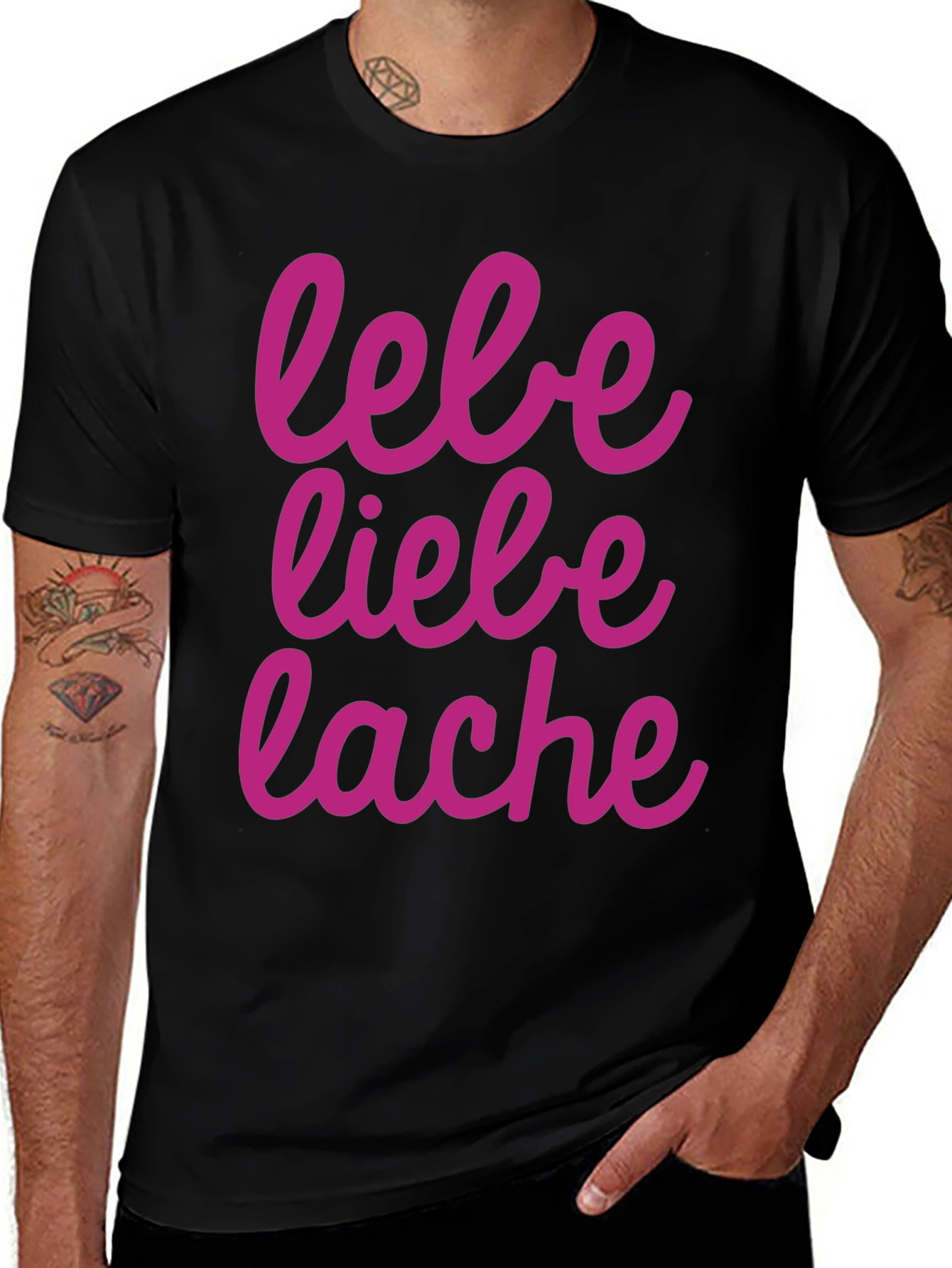 Variant 10 of Lebe Liebe Lache Graphic Tee - Black