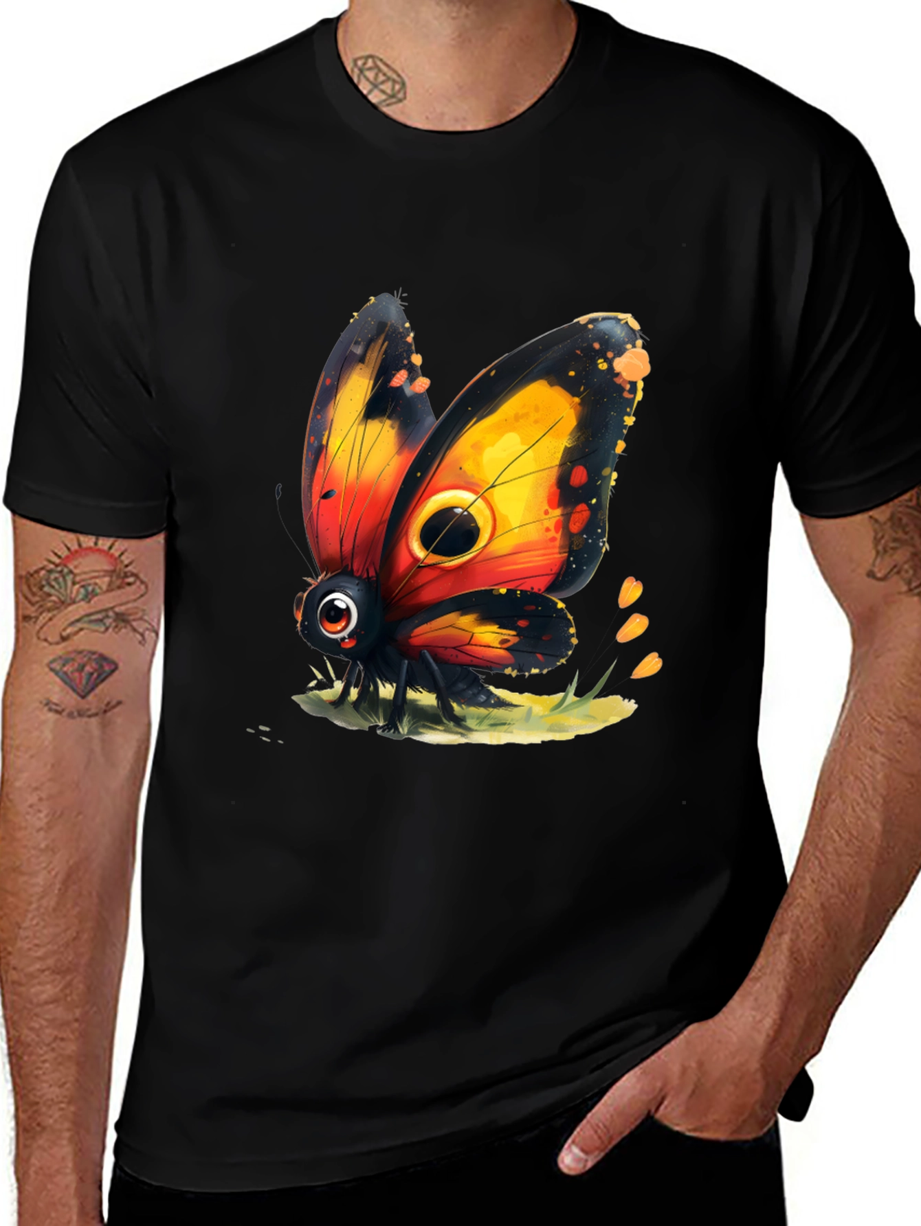 Variant 22 of Cartoon Butterfly Graphic Black T-Shirt