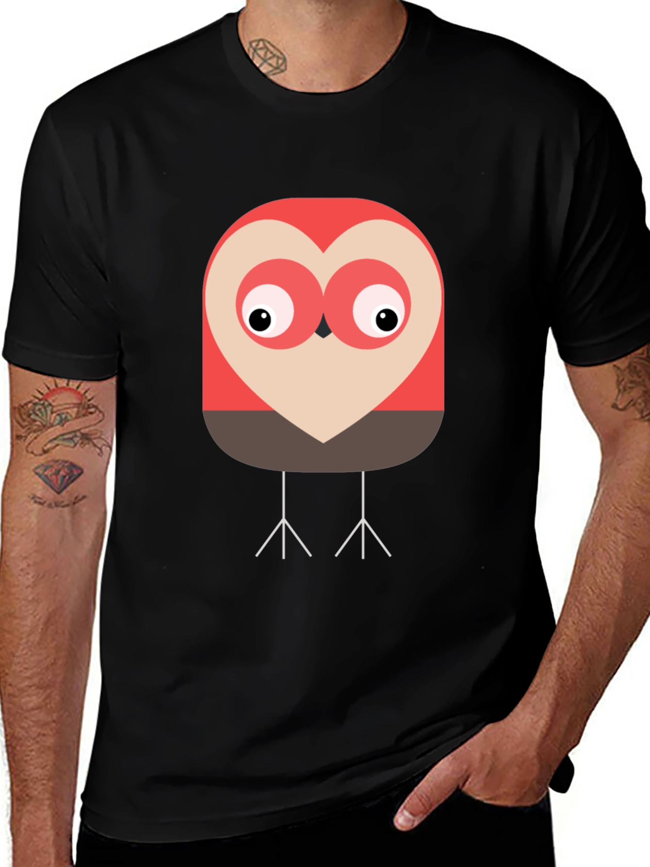 Variant 29 of Cute Cartoon Owl Graphic T-Shirt - Black Cotton Tee