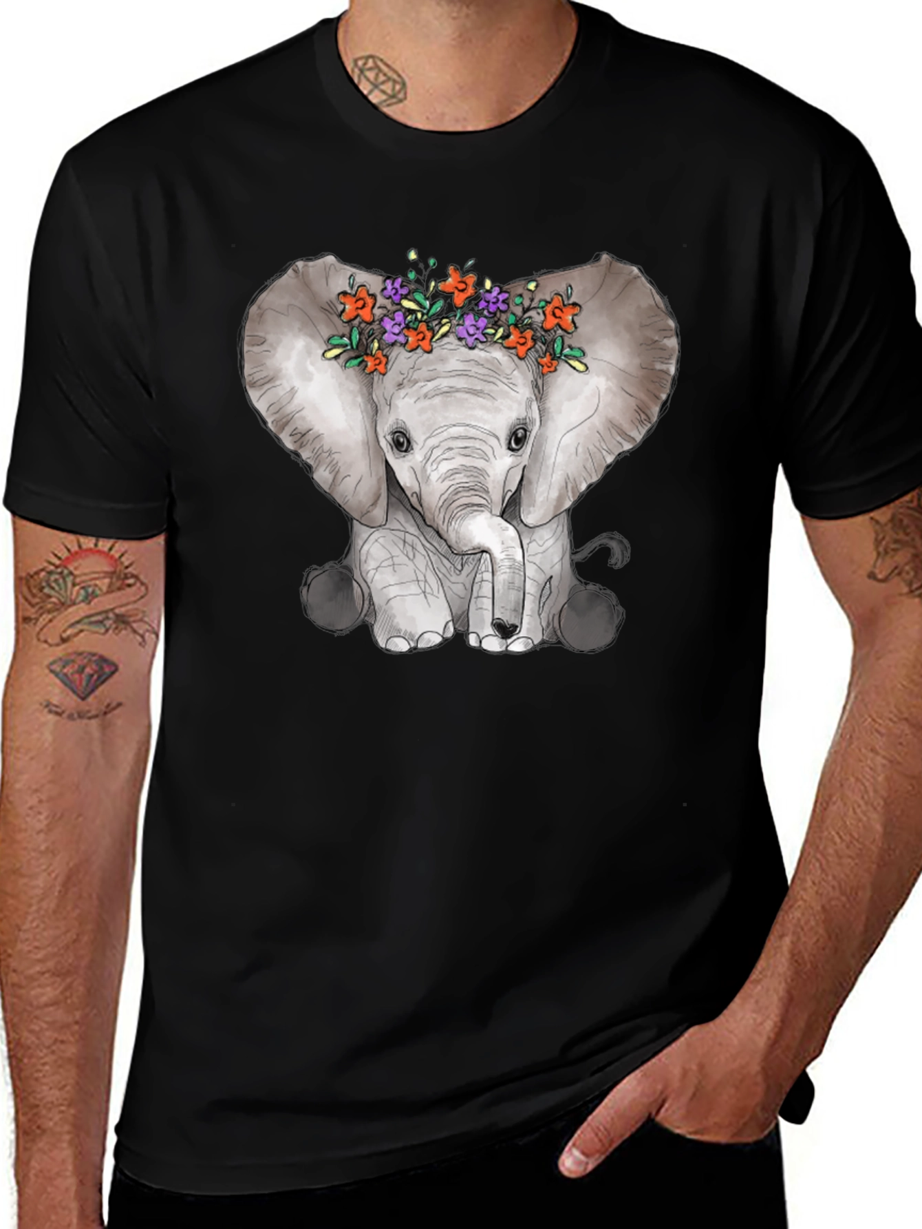 Black Elephant Floral Crown Graphic Tee main image