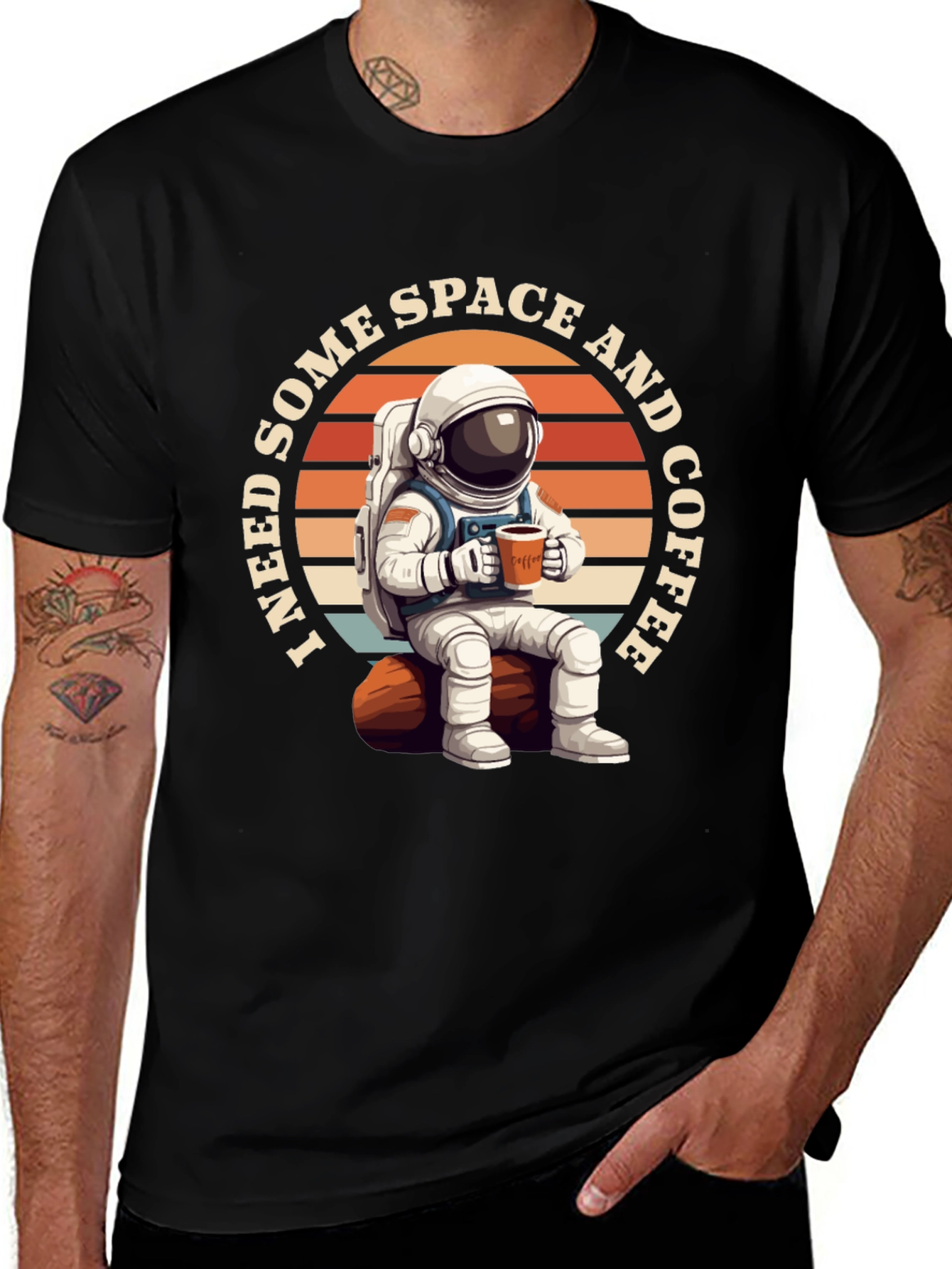 Variant 8 of Space & Coffee Graphic T-Shirt - Relaxed Astronaut Design