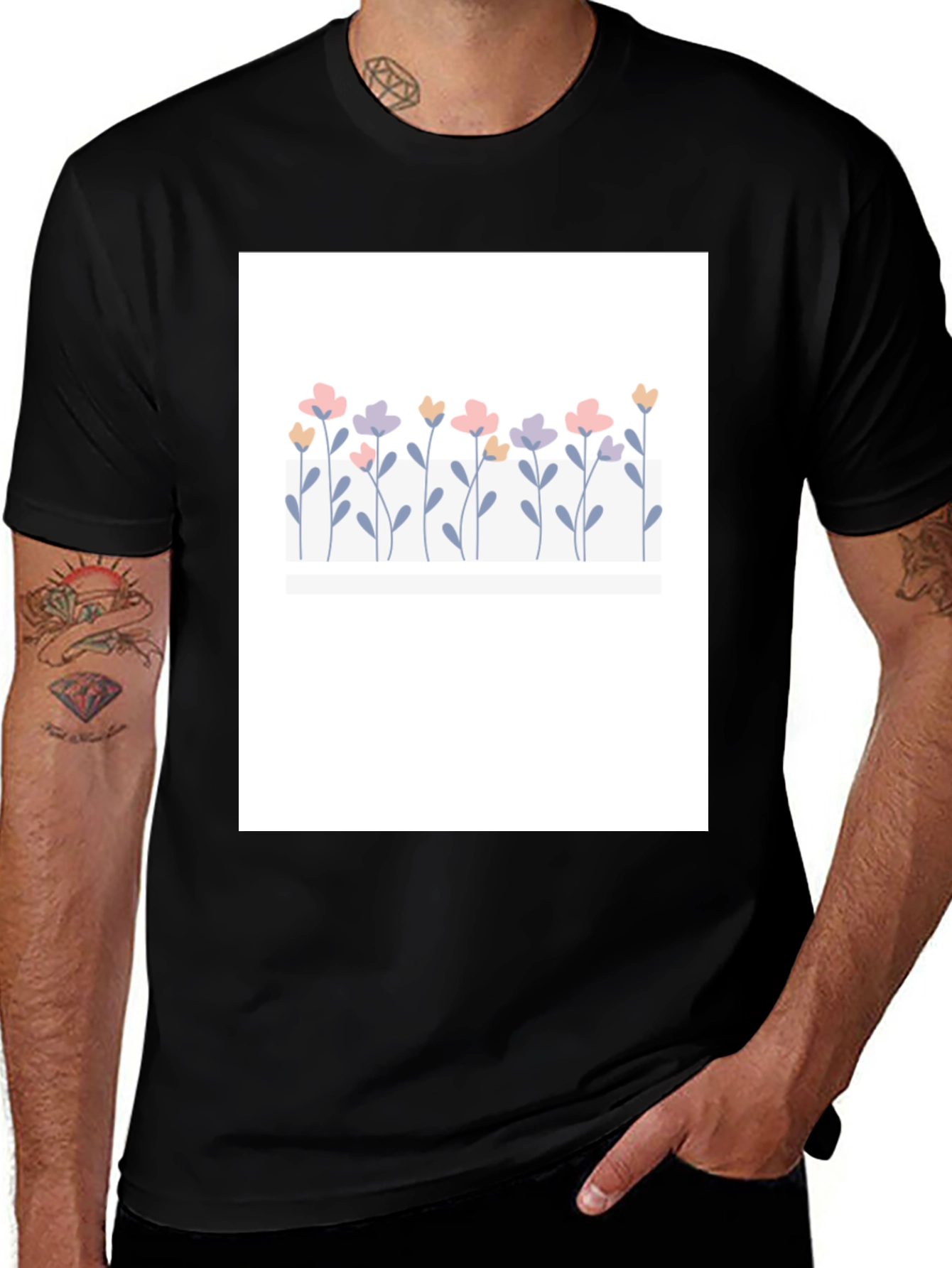 Variant 22 of Floral Print Black Casual T-Shirt