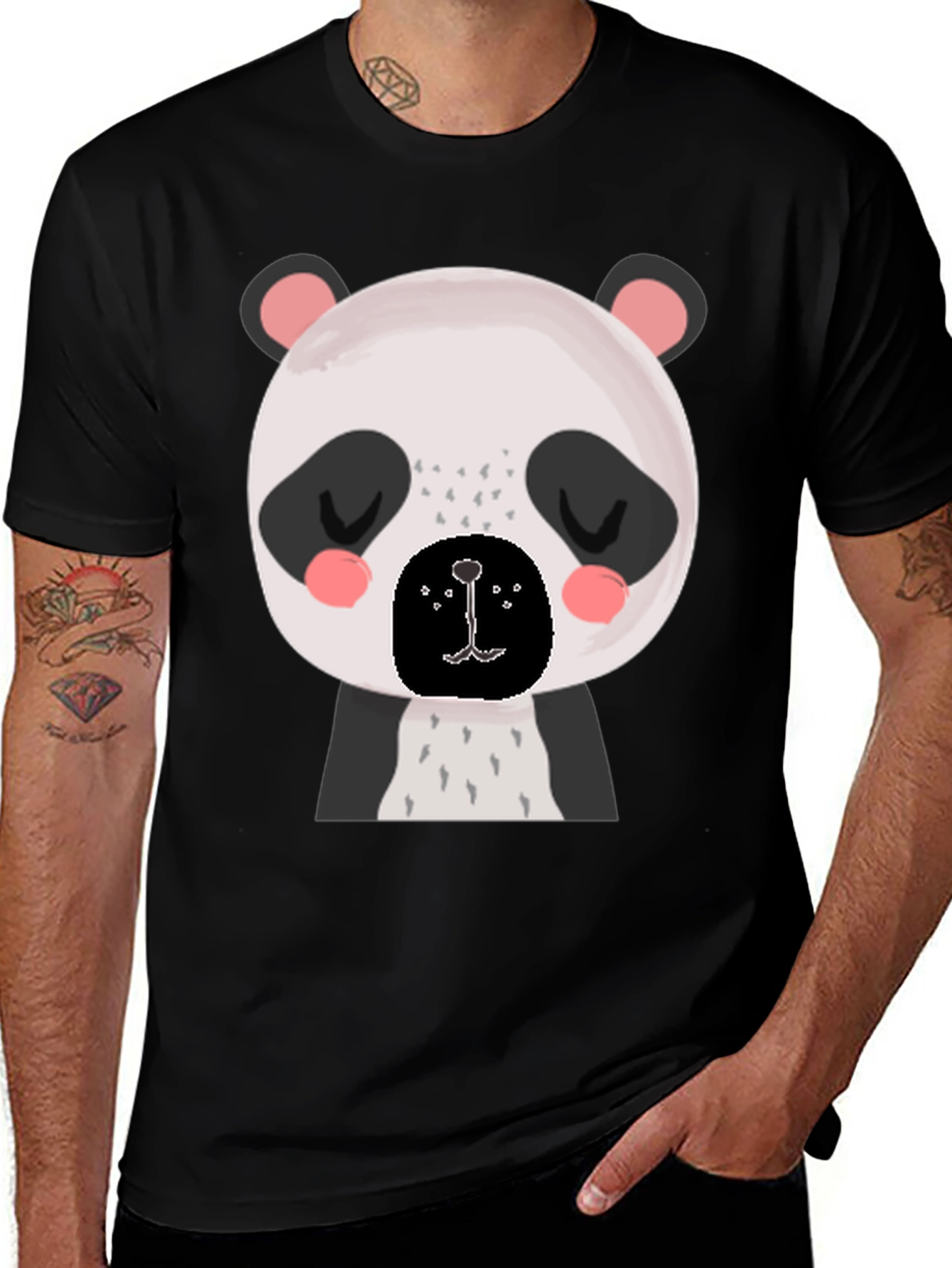 Variant 22 of Cute Panda Bear Graphic Black T-Shirt