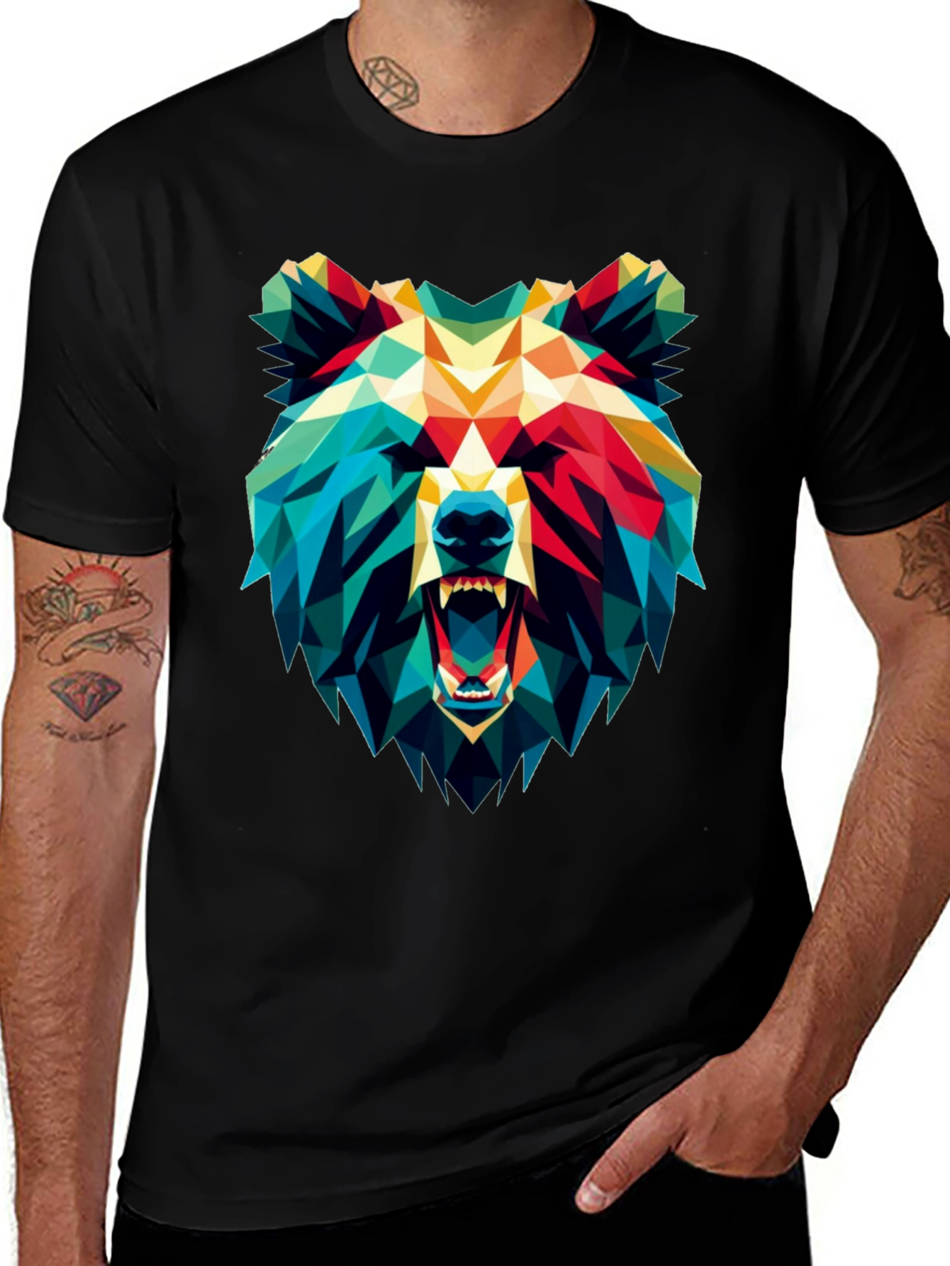 Variant 9 of Geometric Bear Graphic Black T-Shirt