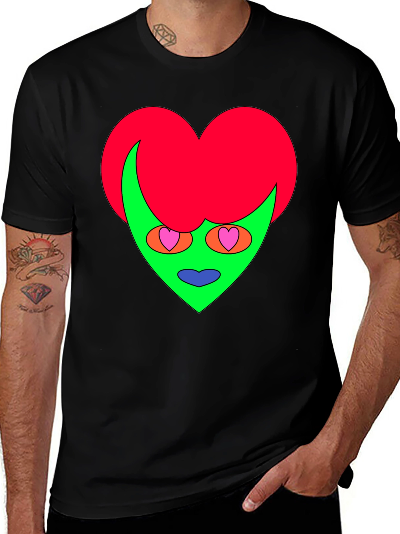 Variant 8 of Funky Heart Alien Graphic Tee - Black