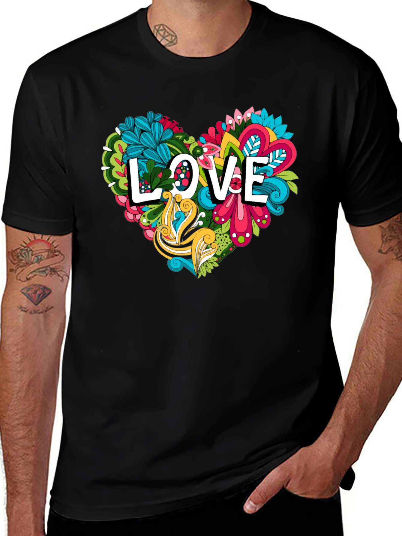 Love Heart Graphic Tee - Black Cotton Shirt