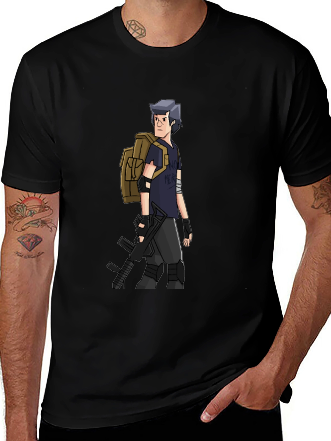 Variant 22 of Animated Soldier Graphic Tee - Black Cotton Blend
