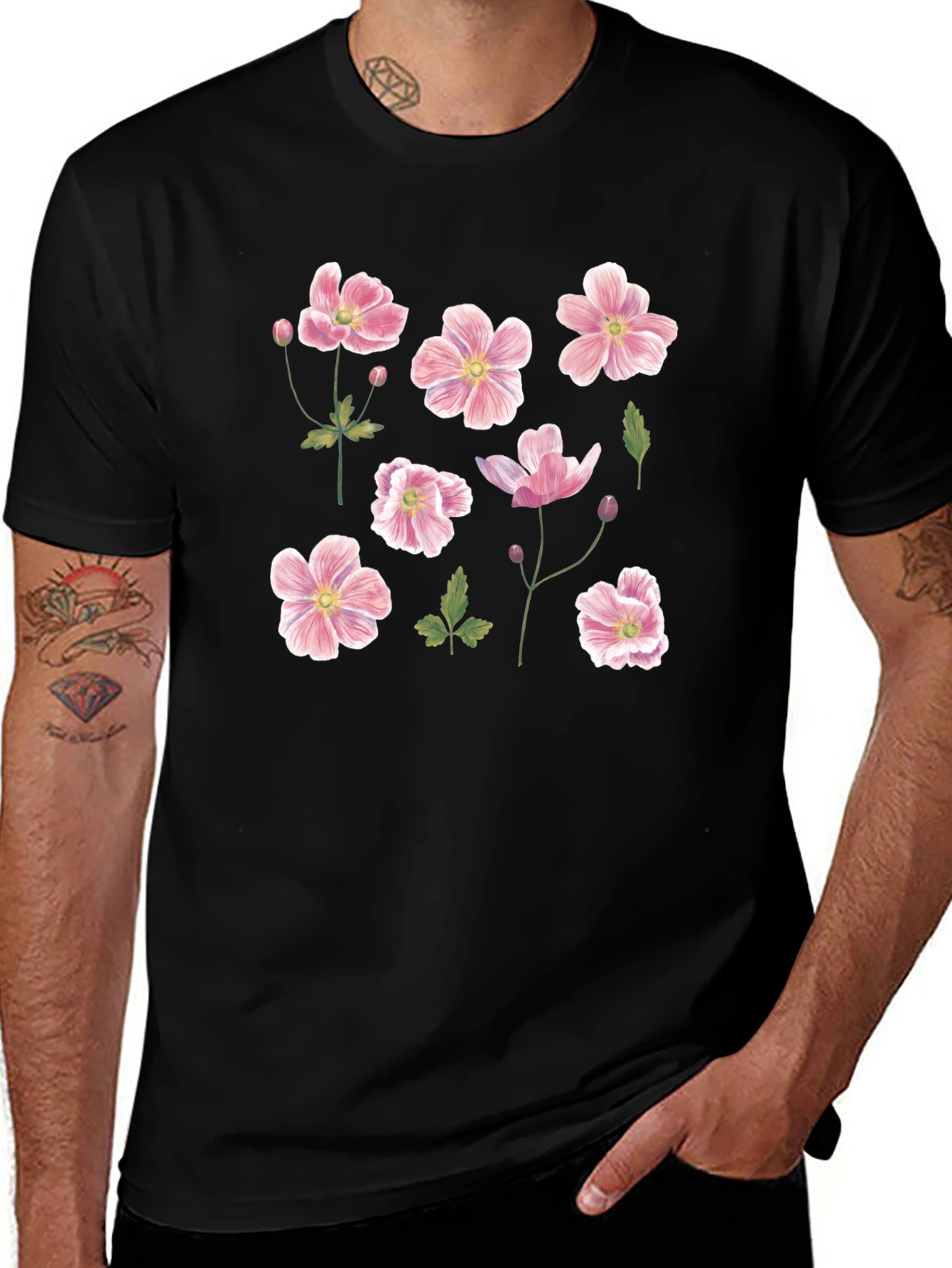 Variant 8 of Floral Print Black T-Shirt