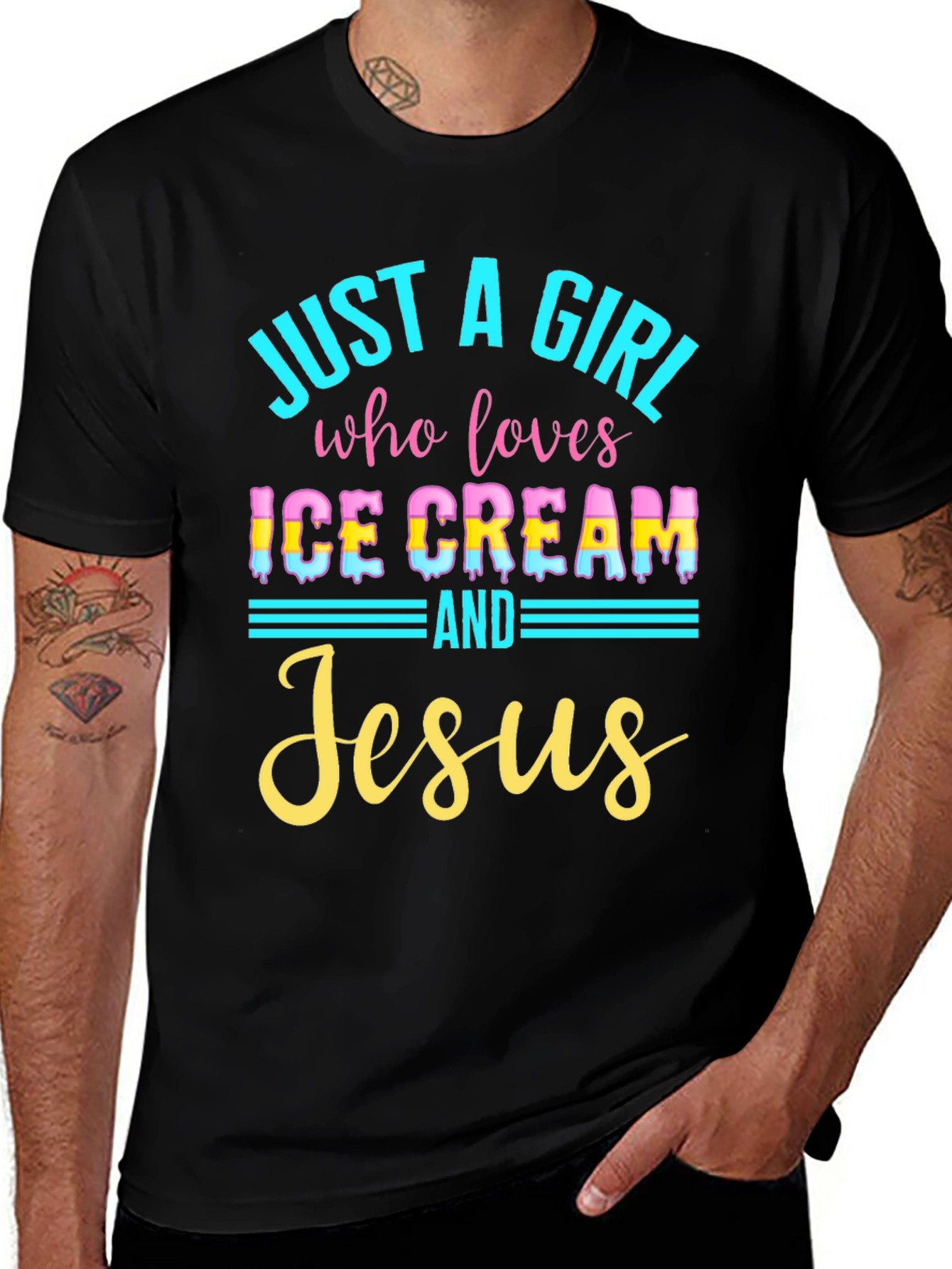 Variant 12 of Just a Girl Who Loves Ice Cream and Jesus Black T-Shirt