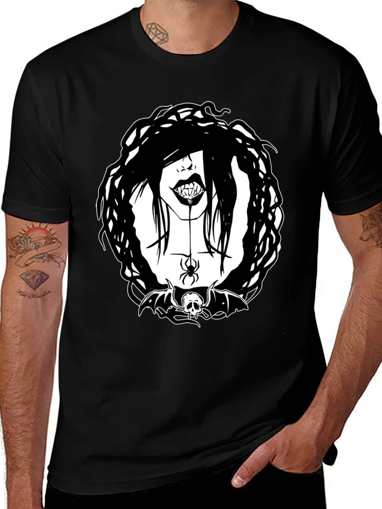Variant 8 of Gothic Vampire Spider Skull Bat Graphic Tee