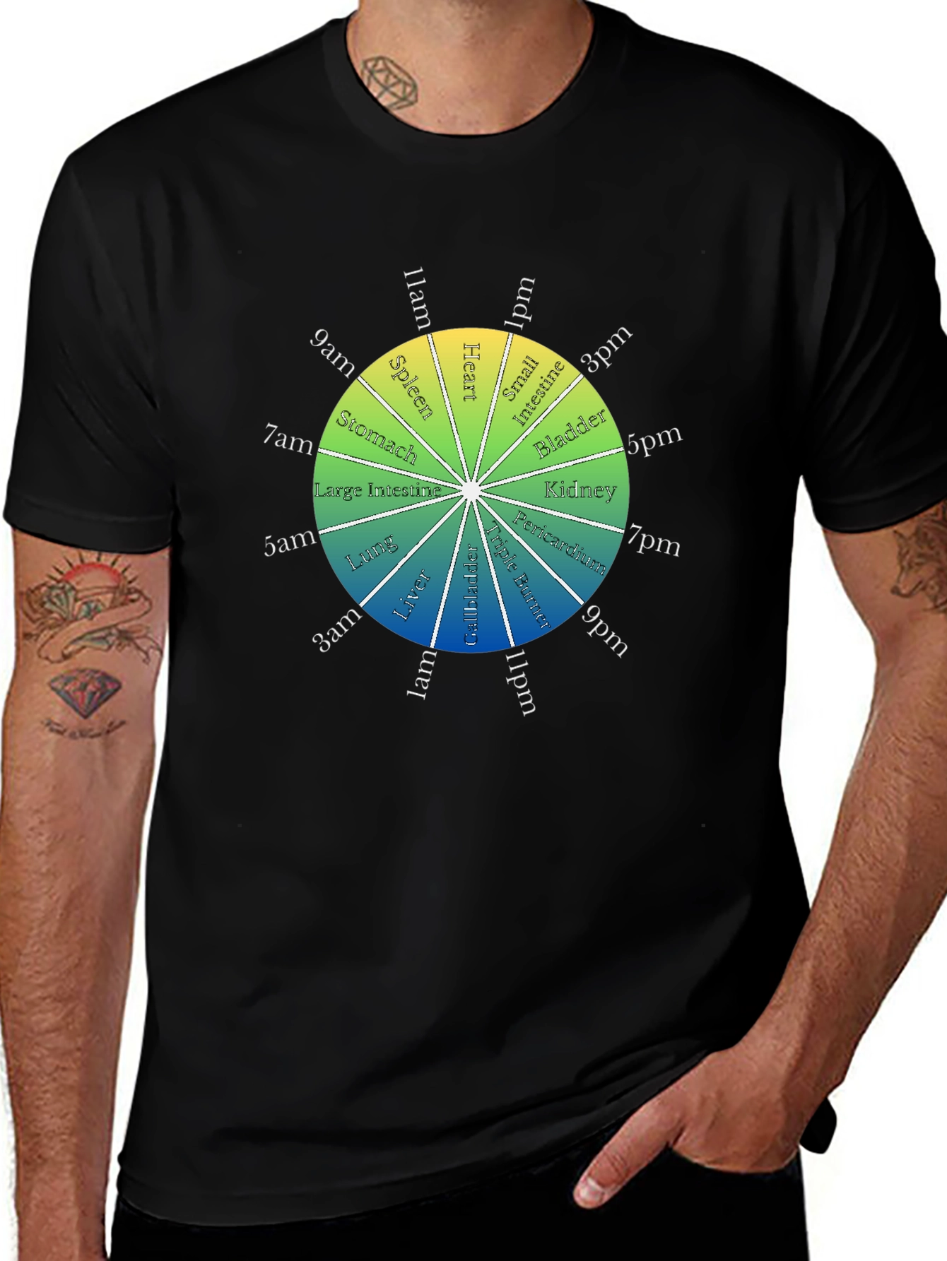 Acupuncture Clock T-Shirt - Body Organ Time Chart Tee