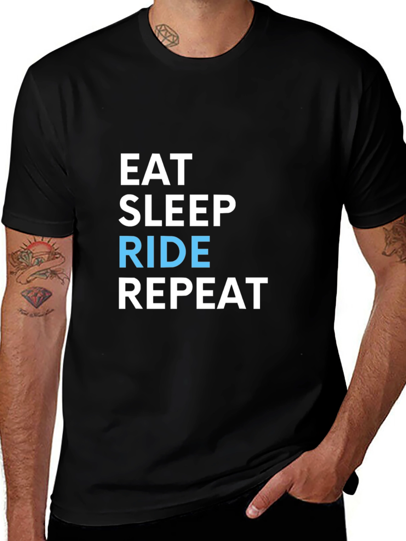 Eat Sleep Ride Repeat Black Graphic T-Shirt