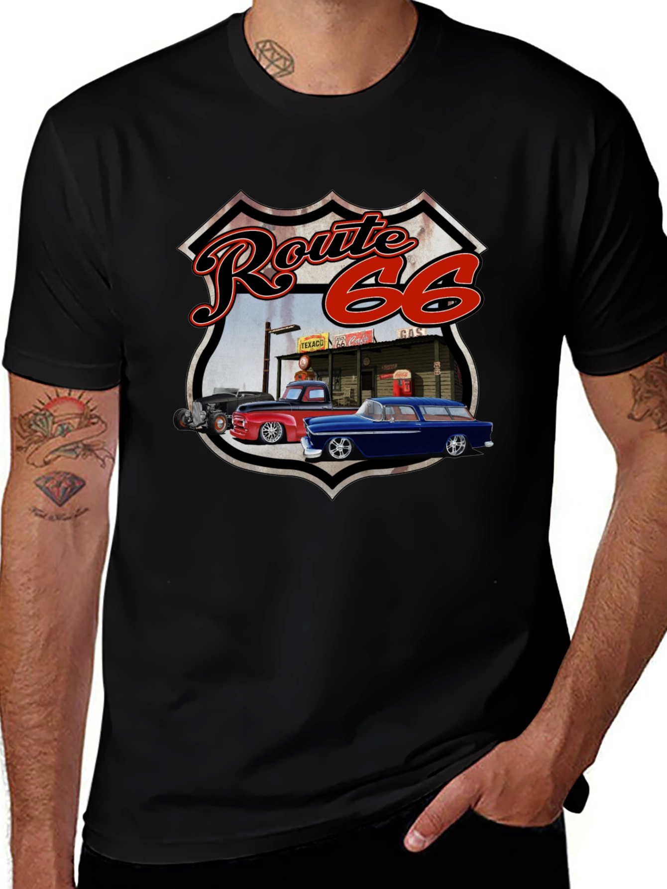 Route 66 Graphic Tee - Classic Car Design
