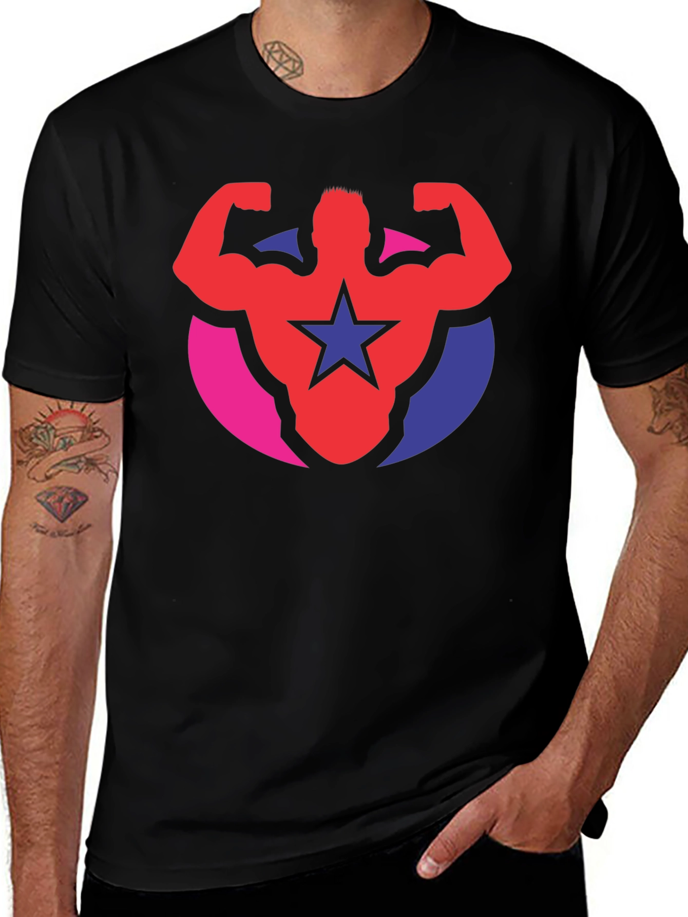 Variant 25 of Muscle Star Graphic Tee - Black