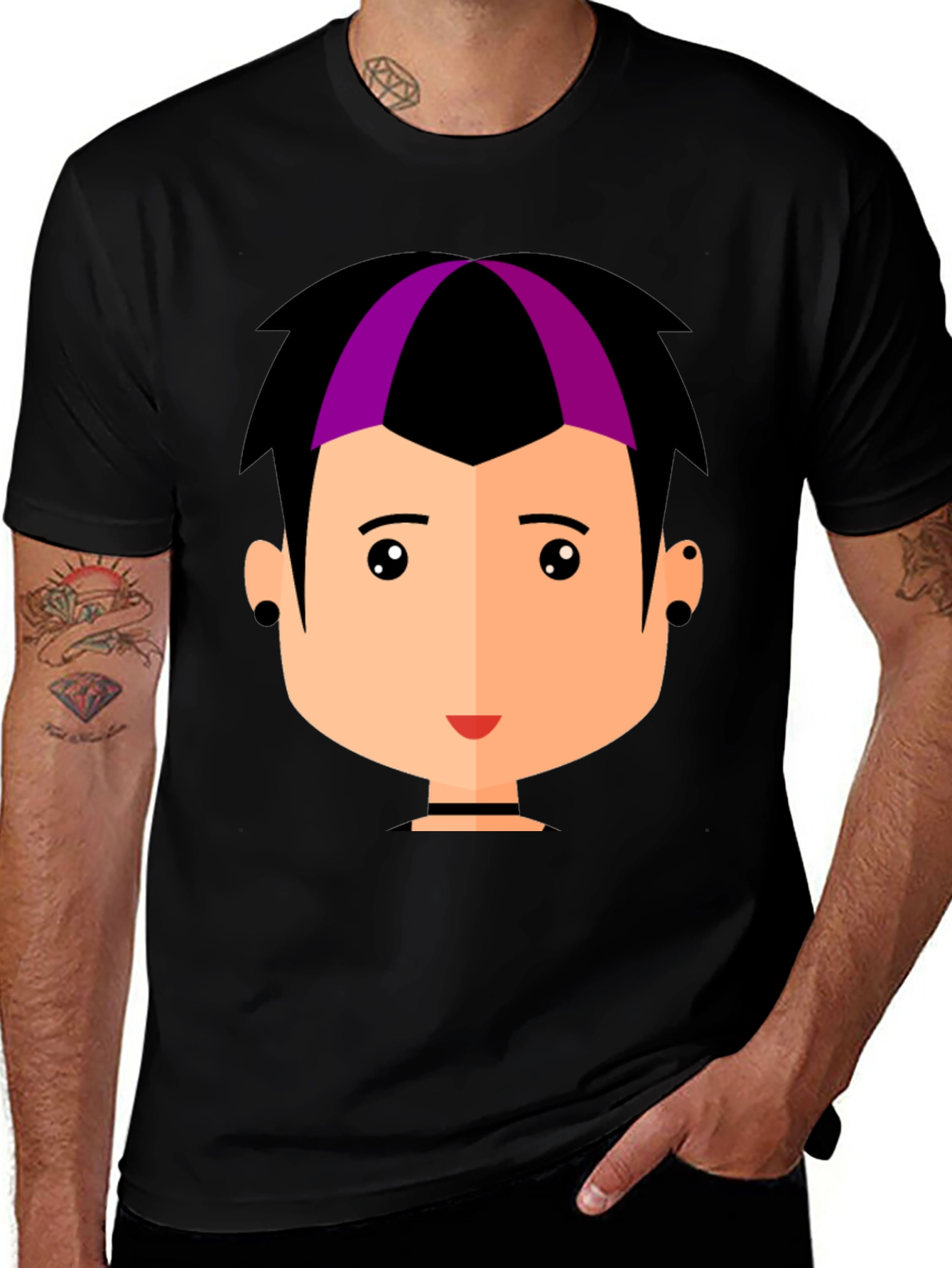 Variant 9 of Goth Style Cartoon Face Black T-Shirt