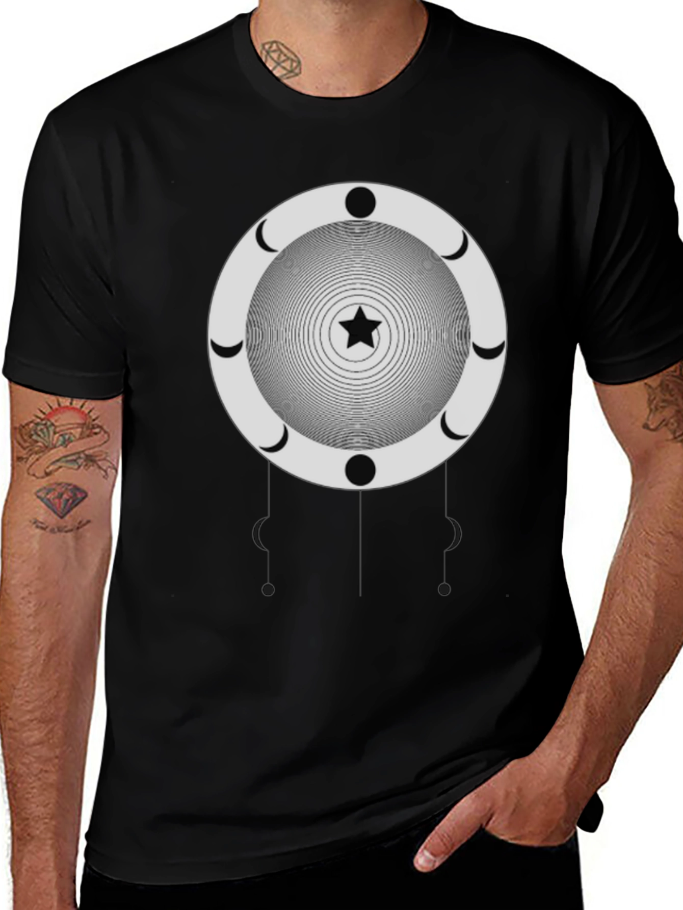 Variant 13 of Celestial Star & Moon Phase Graphic Tee - Black
