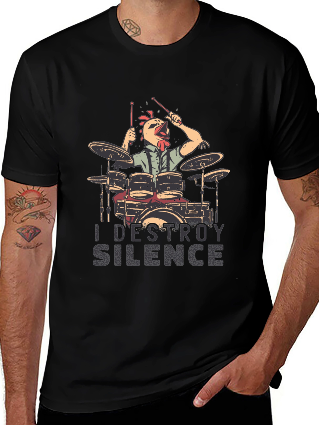 Variant 3 of I Destroy Silence Drummer Chicken T-Shirt