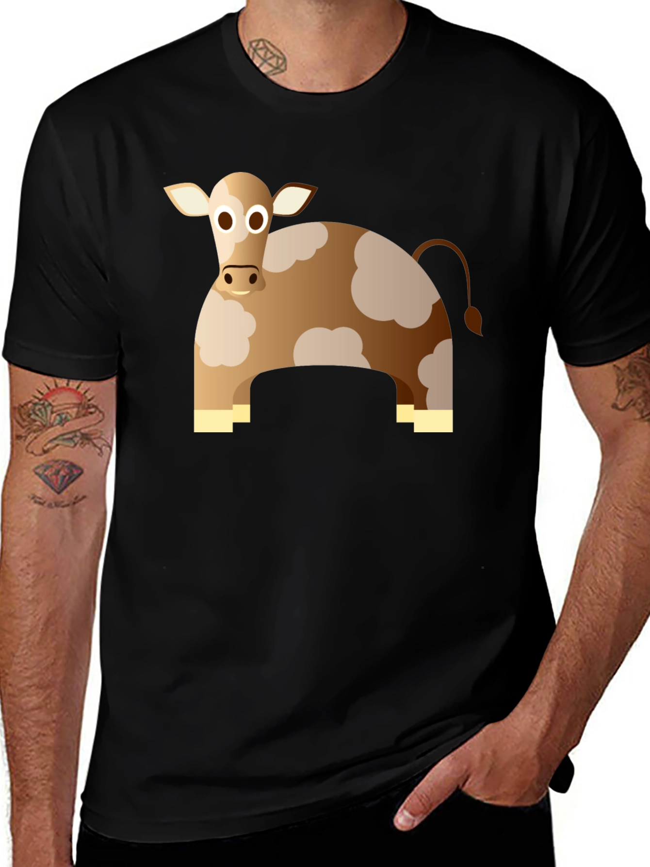 Variant 24 of Cartoon Cow Graphic Tee - Black Casual T-Shirt