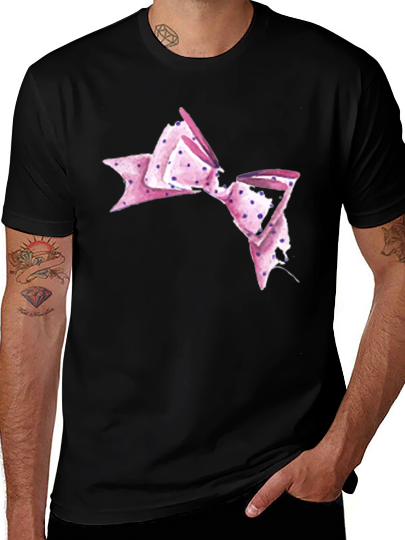 Variant 16 of Polka Dot Bow Tie Graphic Black T-Shirt