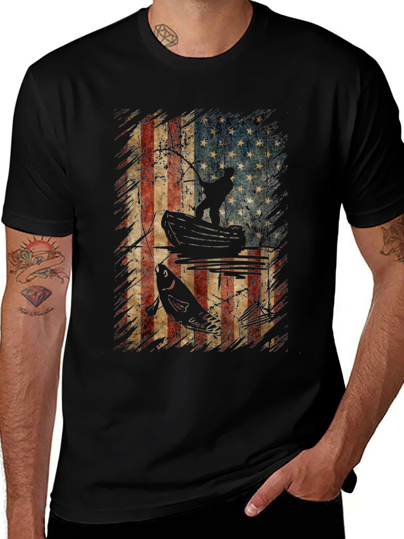 Variant 12 of American Flag Fishing Graphic Tee