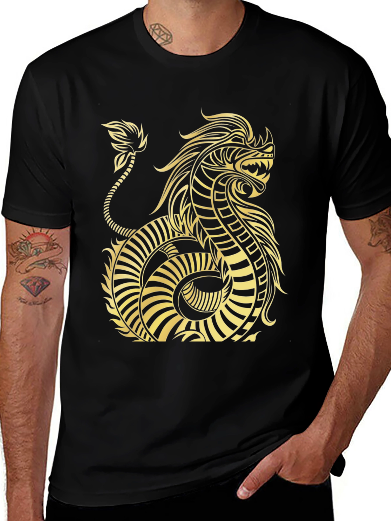 Variant 27 of Dragon Graphic Tee - Black Cotton T-Shirt