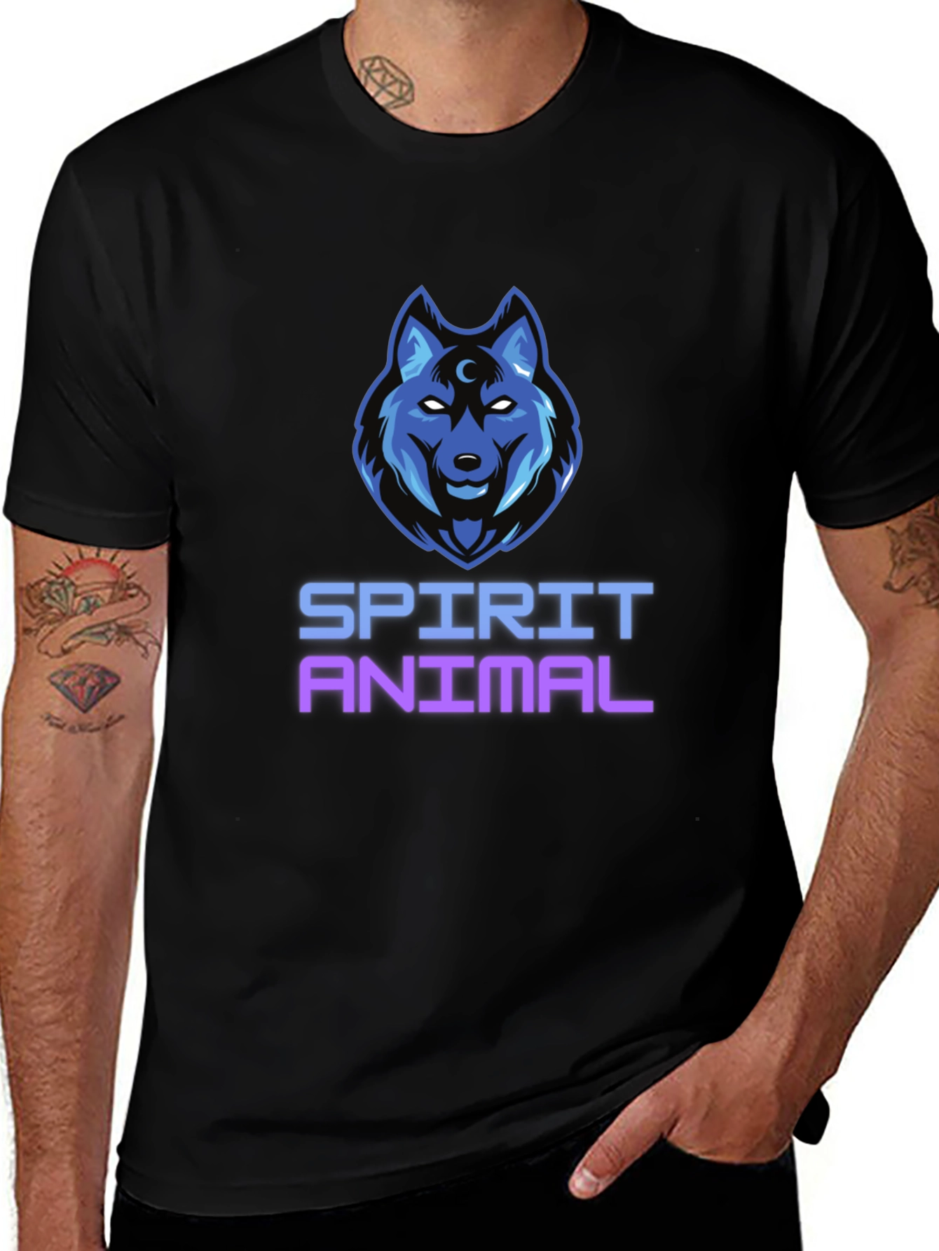 Variant 24 of Spirit Animal Wolf Graphic Tee - Black Cotton Comfort