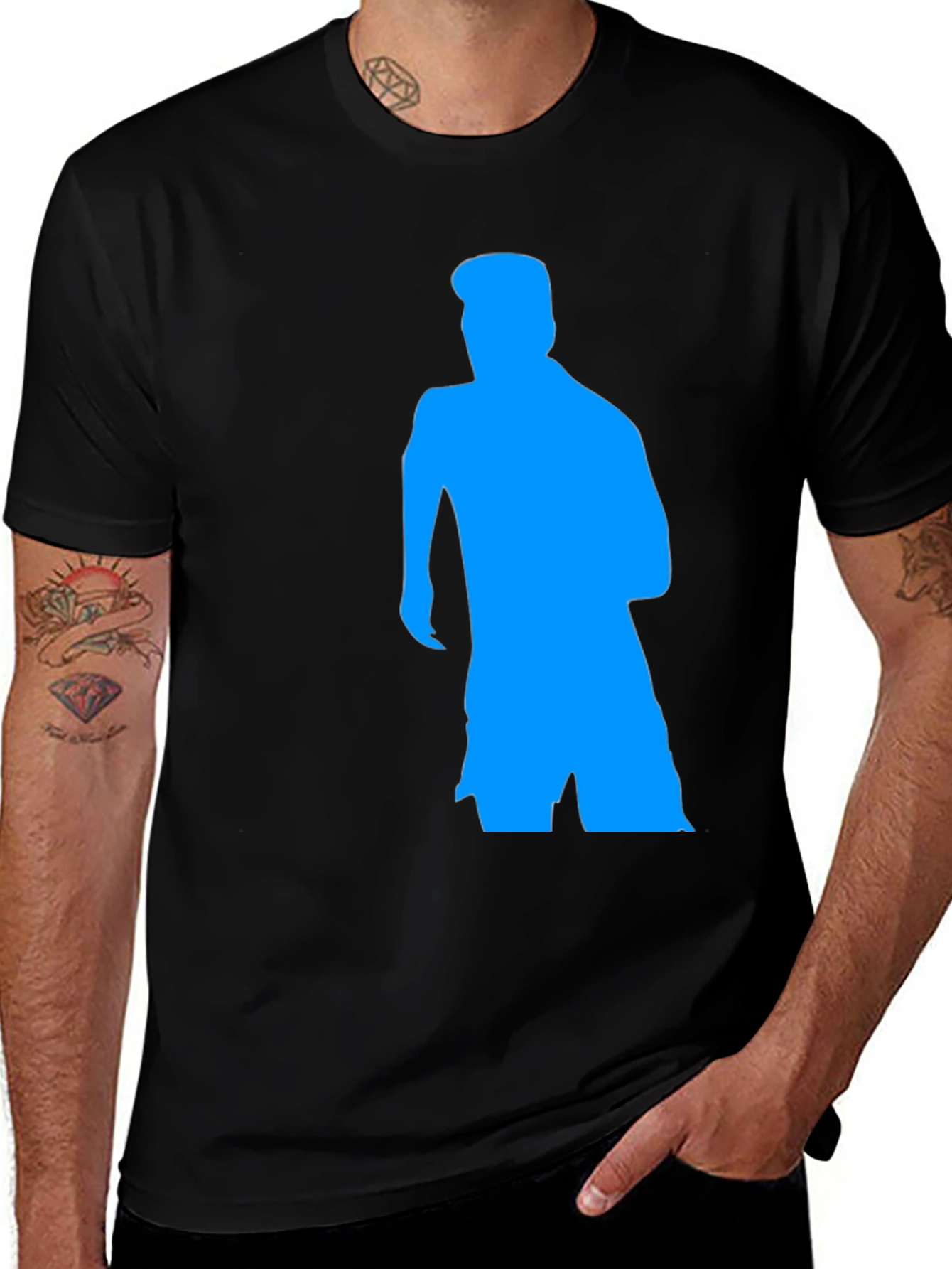 Variant 3 of Black T-Shirt with Blue Silhouette Graphic