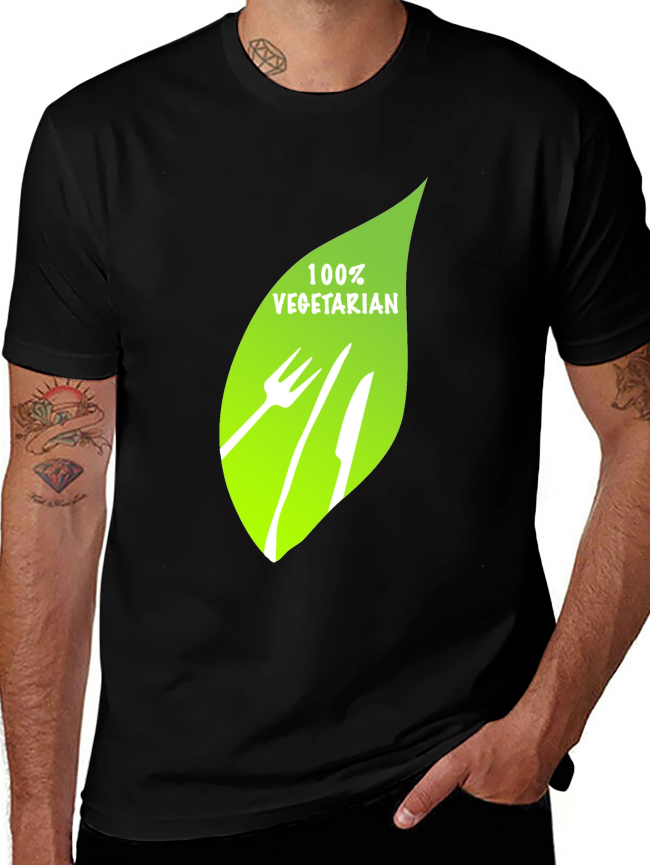 Variant 10 of 100% Vegetarian Graphic Print Black T-Shirt