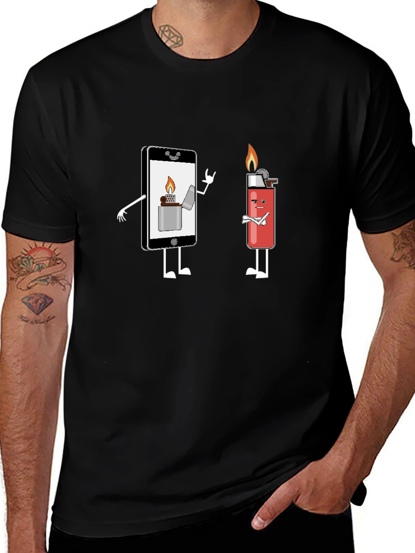 Variant 17 of Funny Graphic T-Shirt - Phone and Lighter