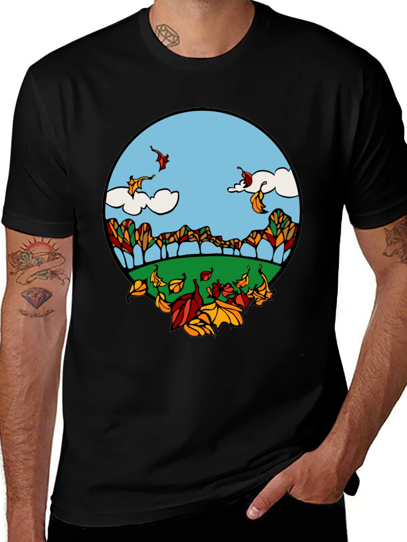 Variant 12 of Autumn Landscape Graphic Tee - Black Cotton Shirt