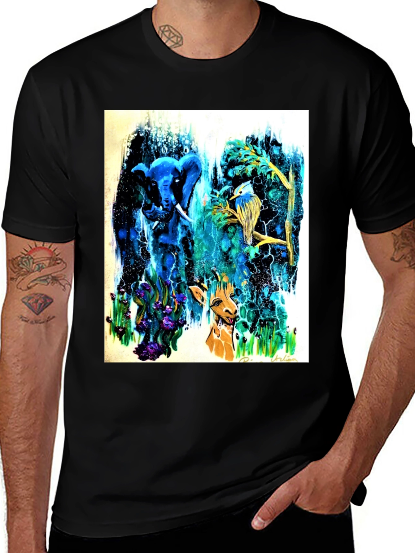 Variant 22 of Artistic Animal Print Black T-Shirt