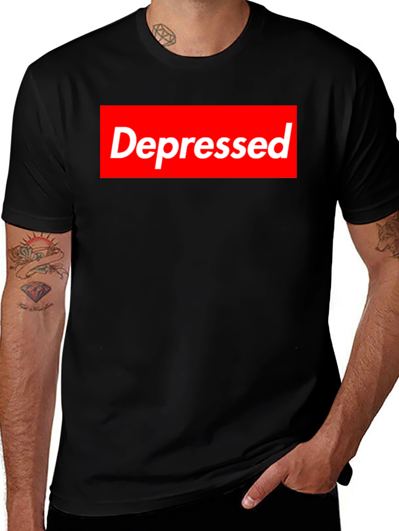 Variant 25 of Depressed Red Box Logo Tee - Black Cotton Graphic T-Shirt
