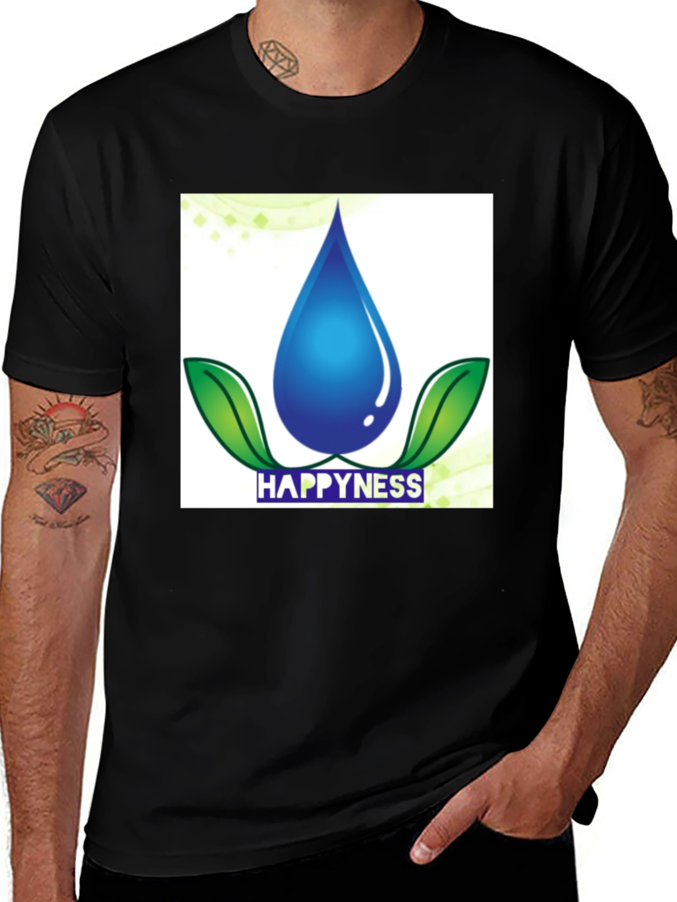 Variant 16 of Happiness Water Drop Graphic Tee - Black Cotton Blend
