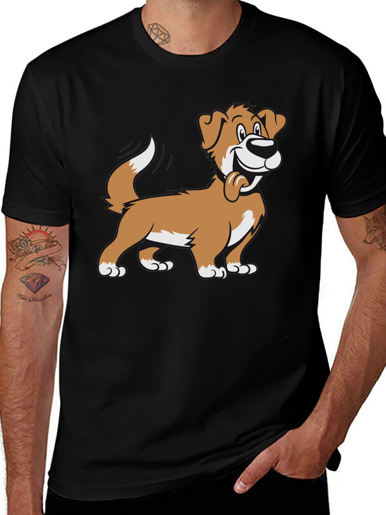 Variant 21 of Dog Cartoon Graphic Black T-Shirt