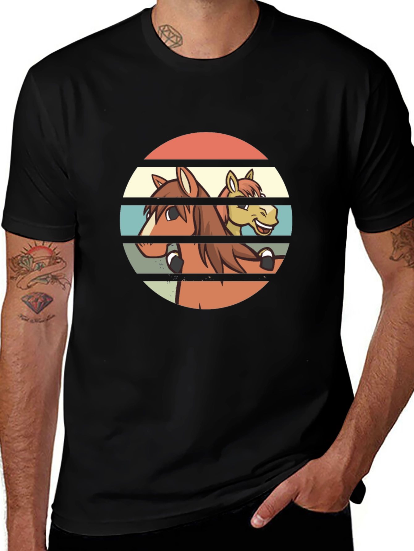 Variant 2 of Retro Horse T-Shirt - Two Horses Smiling Graphic Tee